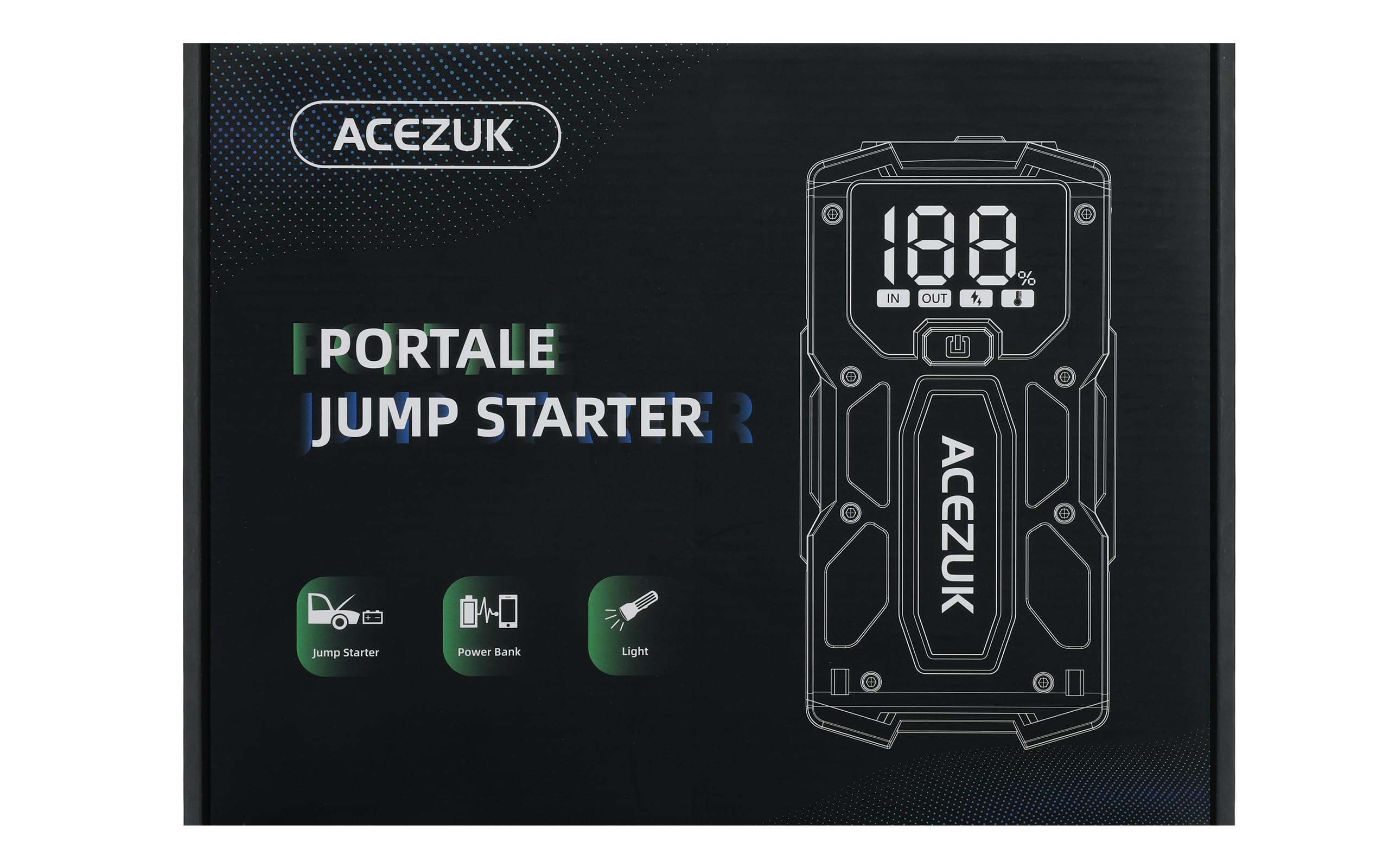 ACEZUK Avviatore Batteria, 7000A Avviatore di Emergenza per Auto/Moto(7.0L Gas or 5.5L Diesel) Starter Batteria Portatile Jump Start con LED/LCD Booster Avviamento