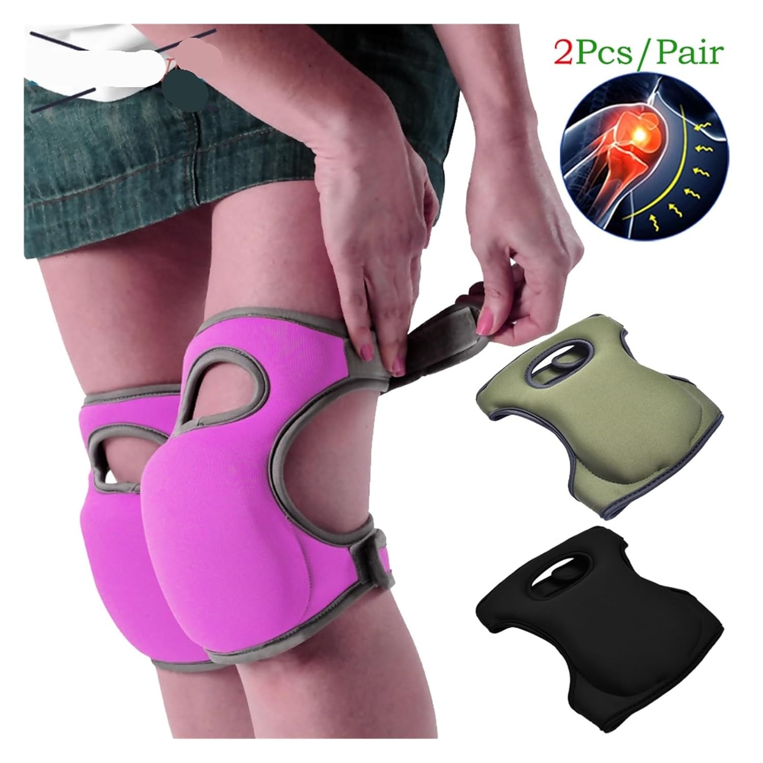 1 Pair Knee Pads with Extra Thick Foam Cushion for Gardening and Cleaning(Black B)