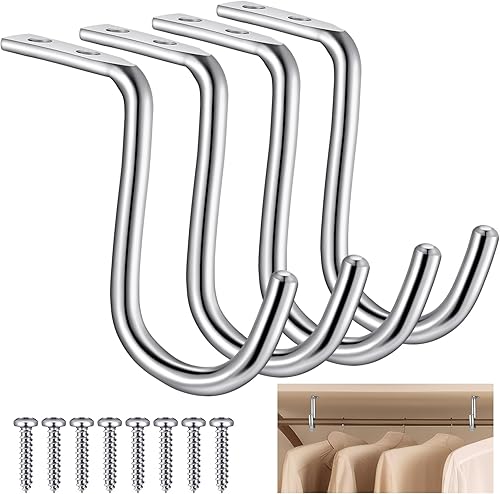 Vista 13 de Gisafai 4 soportes centrales de barra de armario de 1-1/2 pulgadas, soportes de montaje en pared de metal resistente para estantes, armario, barra