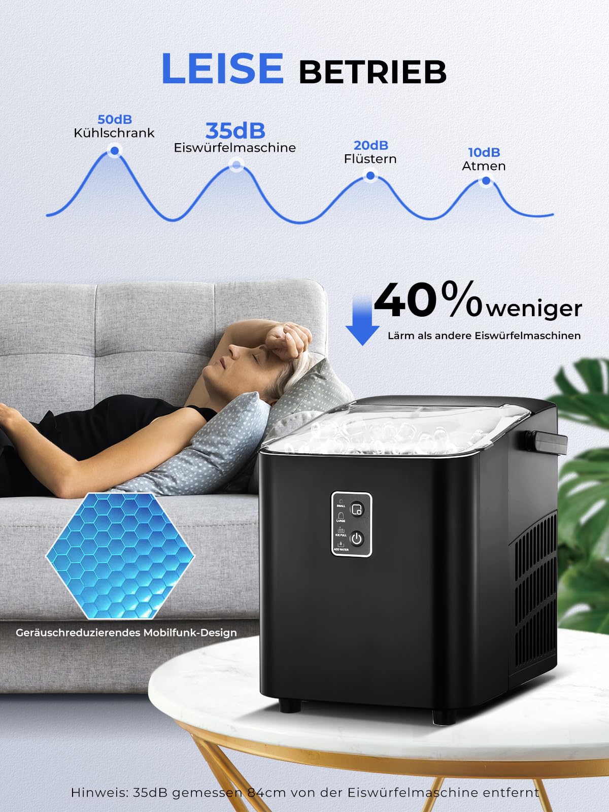FOHERE Eiswürfelmaschine, Eiswürfel in 5 Minuten, 14KG in 24 Stunden, Selbstreinigender Mini Eiswürfelbereiter, 2 Eiswürfel Größen für Küche, Büro, Bar und Party (Tiefschwarz)