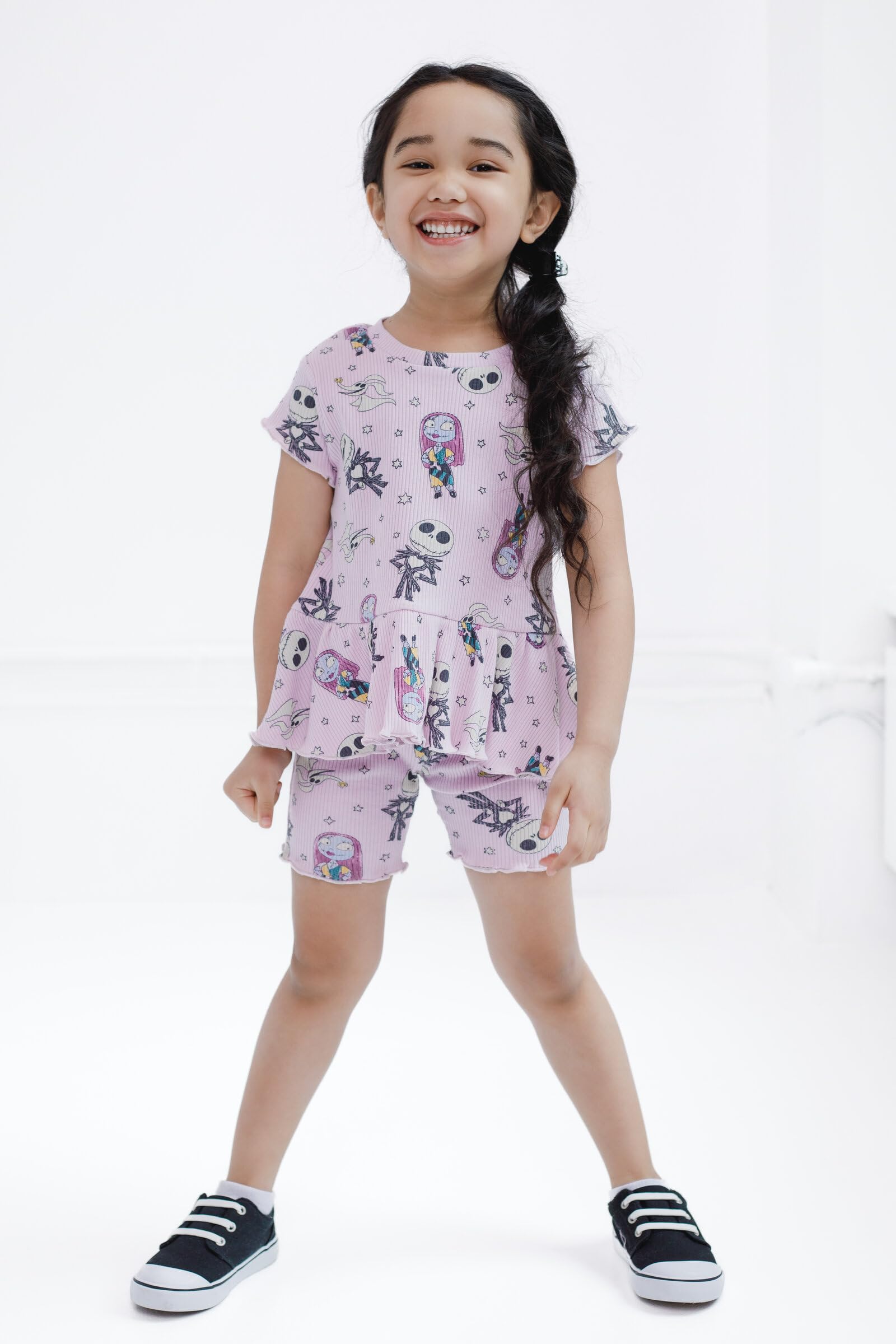 Disney Conjunto de camiseta y pantalones cortos de ciclismo acanalados, tallas desde recién nacidos hasta niños grandes (0 – 3 meses – 14 – 16)