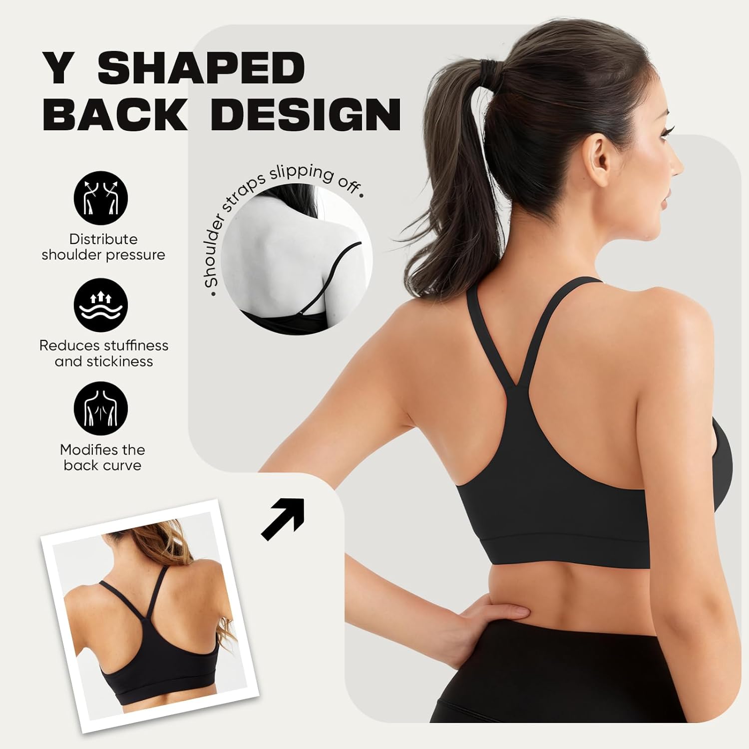 V Neck Sports Bras for Women Medium Support Yoga Tops Y Back Spaghetti Straps Workout Bra with Removable Cups - Image 3