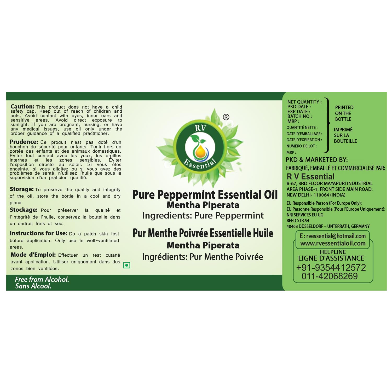 R V Essential Pura esencial de menta 300ml de aceite (10 oz)- Mentha Piperata (100% puro y natural de Grado Terapéutico) Pure Peppermint Essential Oil