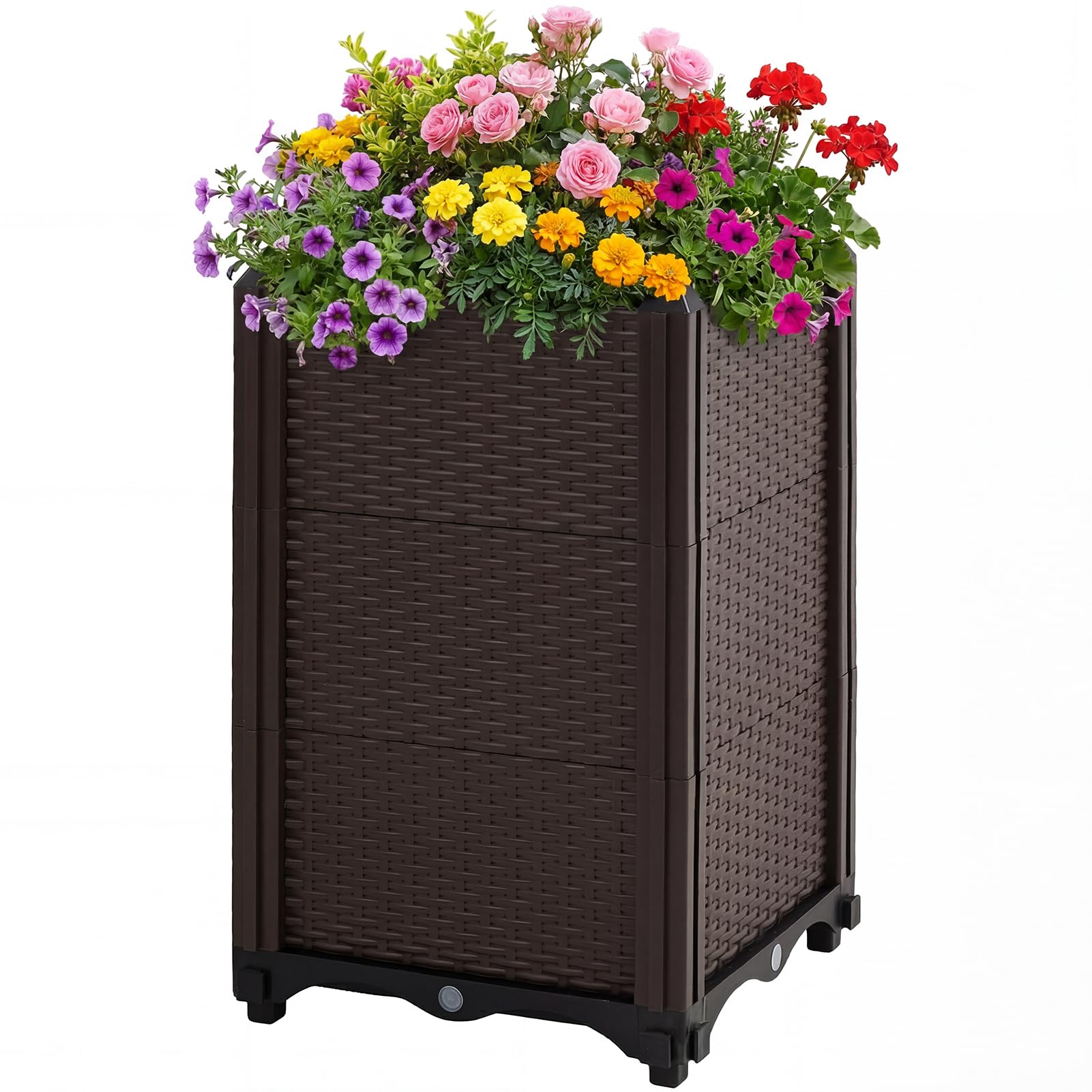 Warmiehomy 40L Garden Raised Bed, 30x30x49cm Elevated Planter Box PP, Indoor/Outdoor Raised Planter with Drainage Holes for Growing Flowers, Herbs and Vegetables, Brown