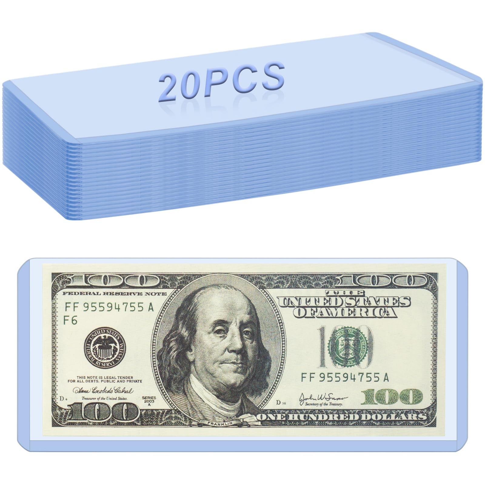 20 Pack Dollar Bill Sleeves - 6.8