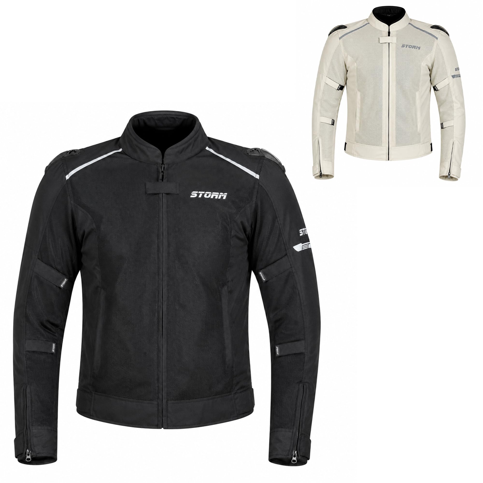STORM Giacca Moto Estiva Uomo con Protezioni CE Omologate Giubbotto Moto Estivo in Rete Traspirante con Paraschiena, Protezioni Spalle e Gomiti Rimovibili