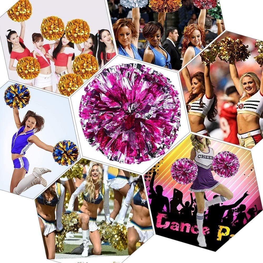 Fonyiunce Lot de 2 Pompons de pom-pom girl Avec Poignées Pom Girl Métallisée, Belle Pom-pom Girl à la Main, Rubans de Fleurs pour Compétition Sportive, Danse, Cheers, Adultes et Enfants