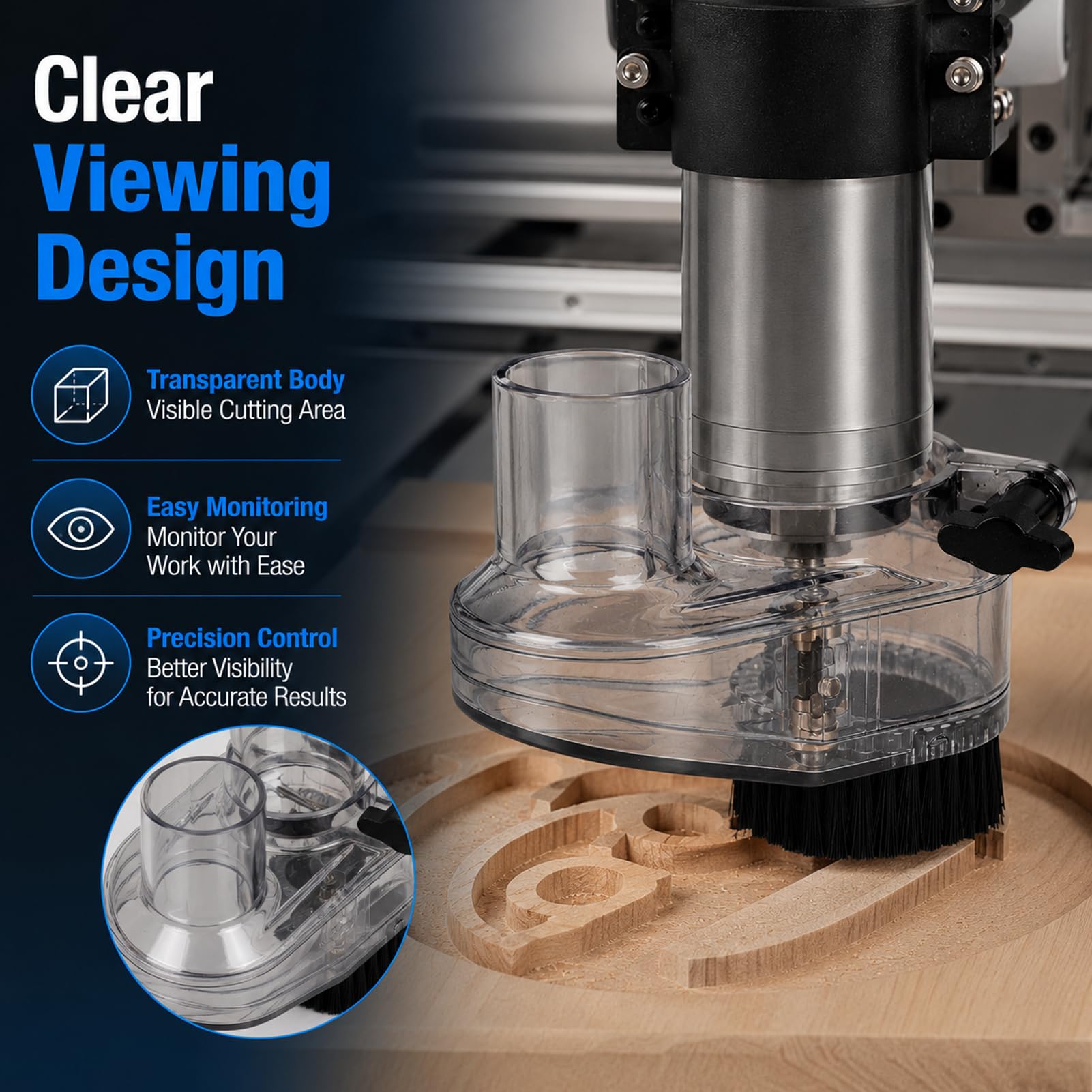 Sabot anti-poussière de routeur CNC de 52 mm de diamètre, botte anti-poussière transparente avec tuyau de 38 mm de diamètre pour moteurs de broche de 52 mm et tuyau de routeur de