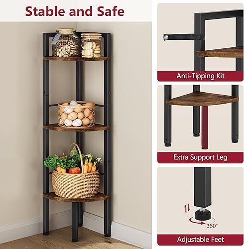 Miniatura 5 de Tajsoon Estante esquinero pequeño de 3 niveles de 39.6 pulgadas, estante de esquina industrial, estantes esquineros para espacios pequeños,