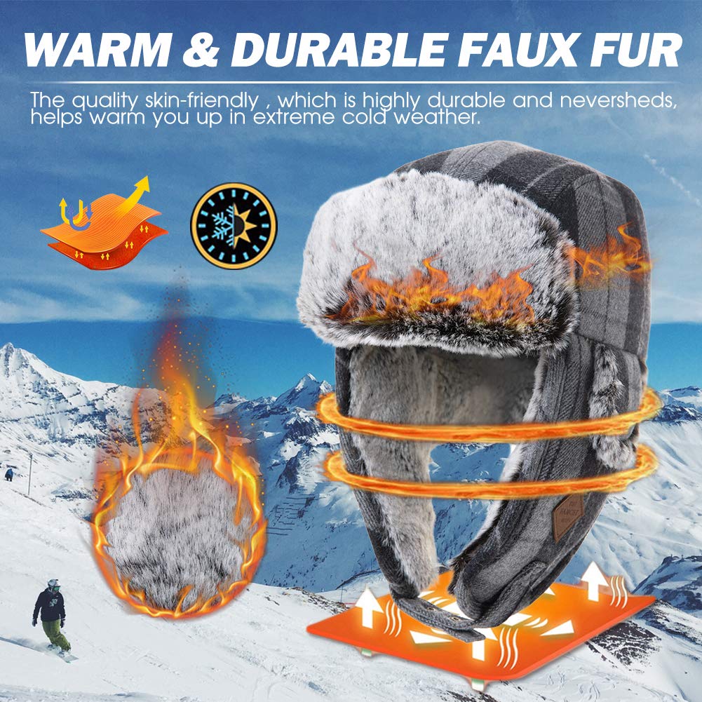 Fancet Gorro de aviador unisex de invierno suave con pelo sintético resistente al viento 89079_rojo S/M