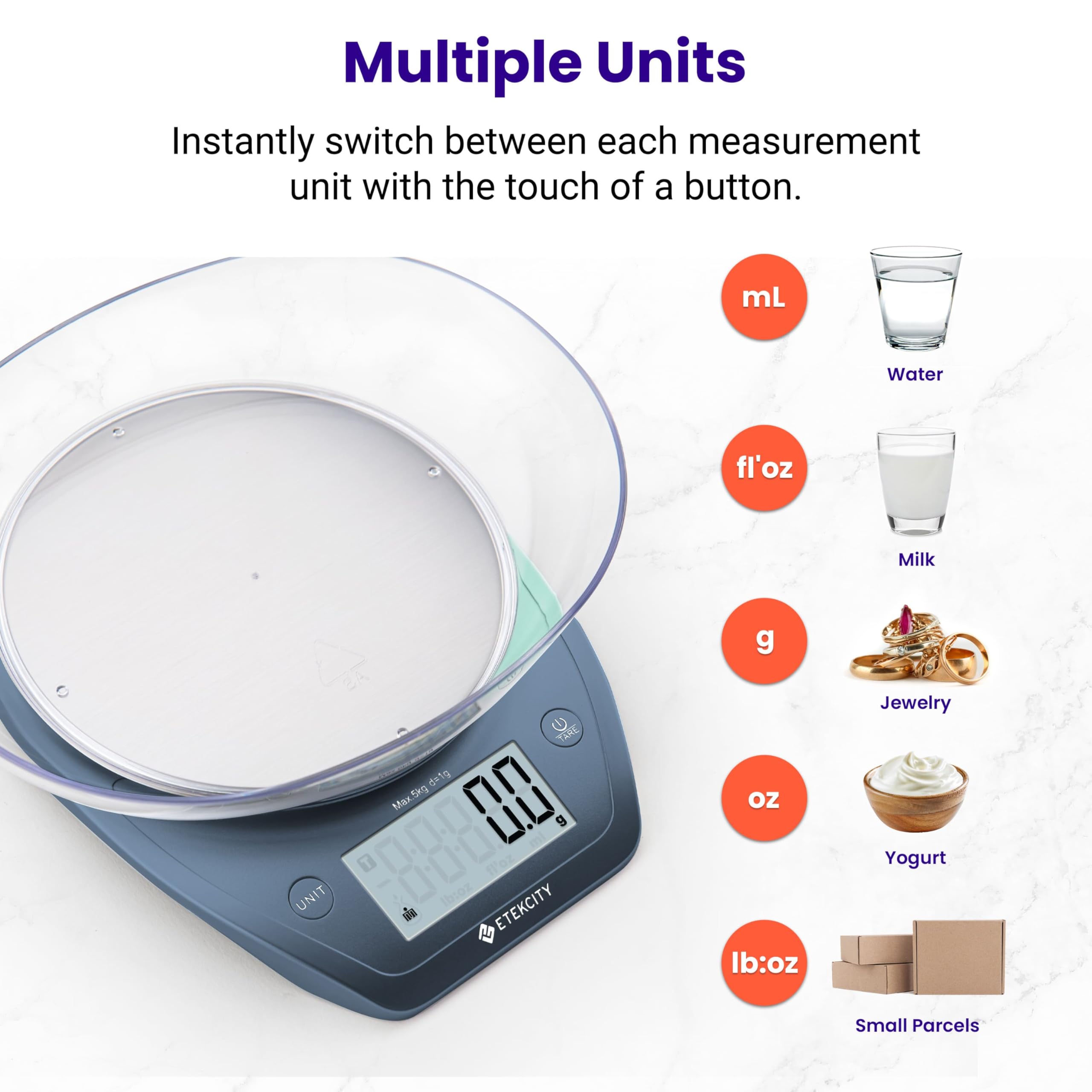 Etekcity 0.1g Food Kitchen Scale Bowl, Digital Grams and Ounces for Weight Loss, Baking, Cooking and Keto, 11lb, Red Stainless Steel