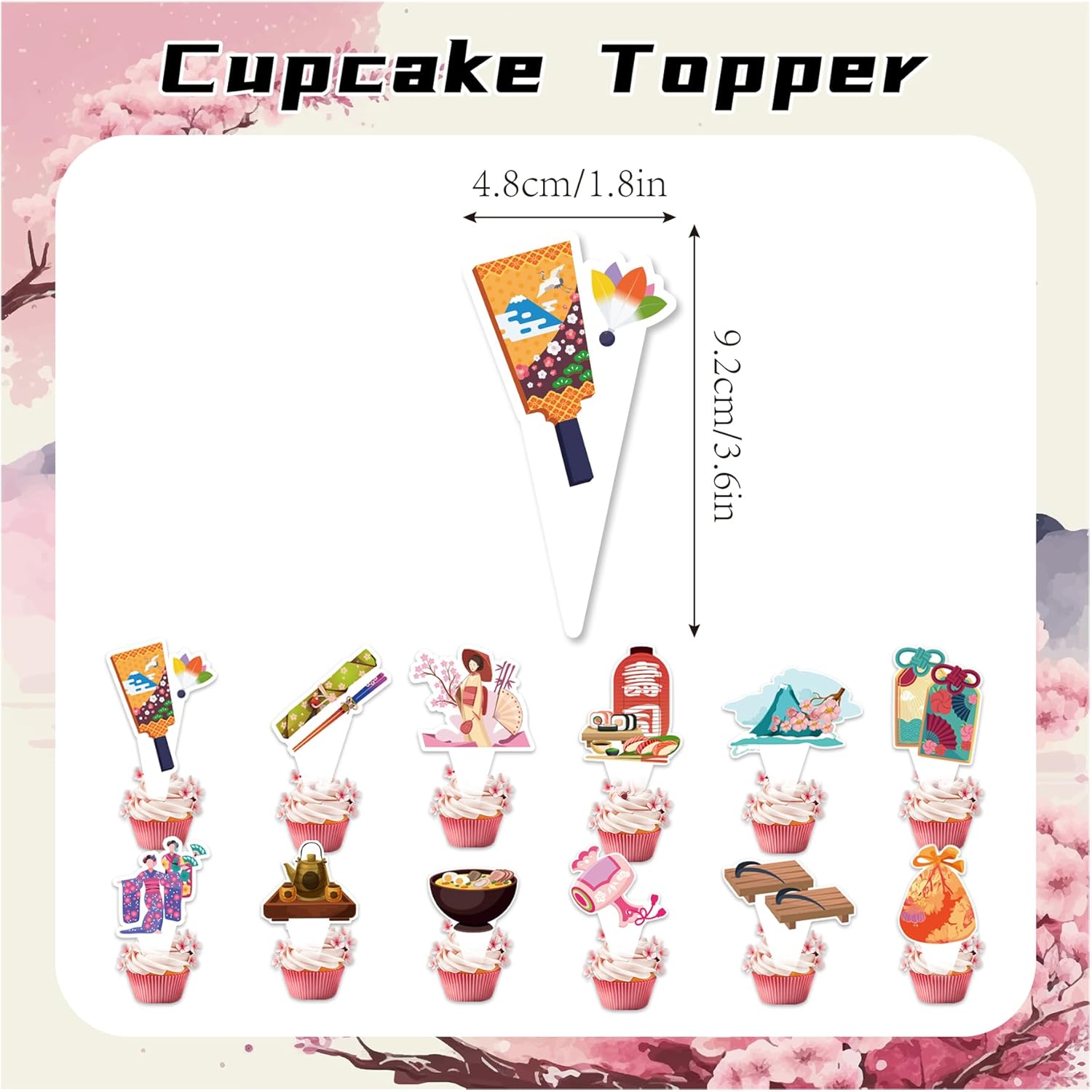 Japanese Party Decorations Japanese Birthday Party Supplies Set, Includes Birthday Banner, Cake Topper, Cupcake Toppers, Latex Balloons - Image 5