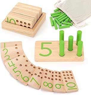 Wooden Montessori Toys for 3 Year Old,Counting Peg Board Toys,Math Manipulatives for Preschool,Wooden Number Blocks