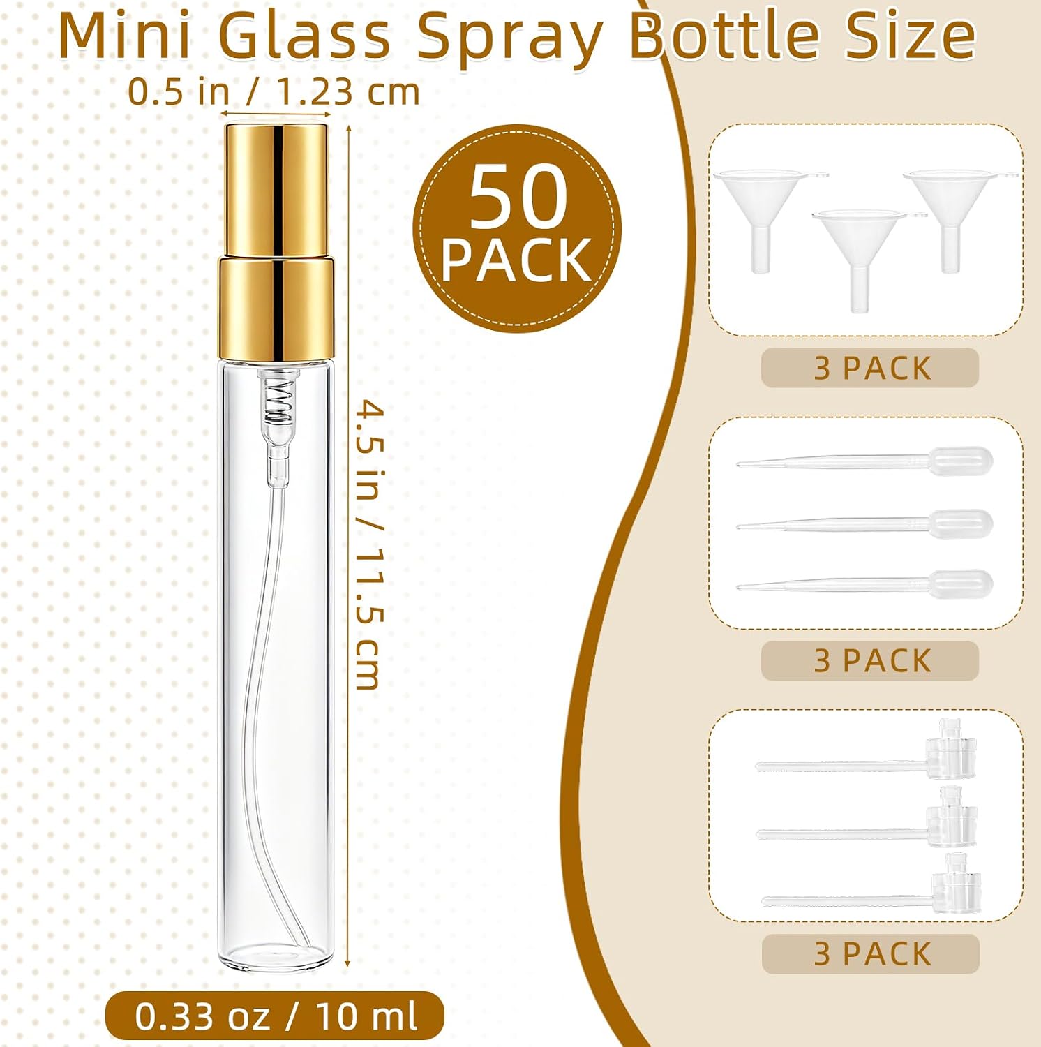50 Pack Mini Glass Spray Bottle, 10 ml Perfume Bottles Empty Bulk