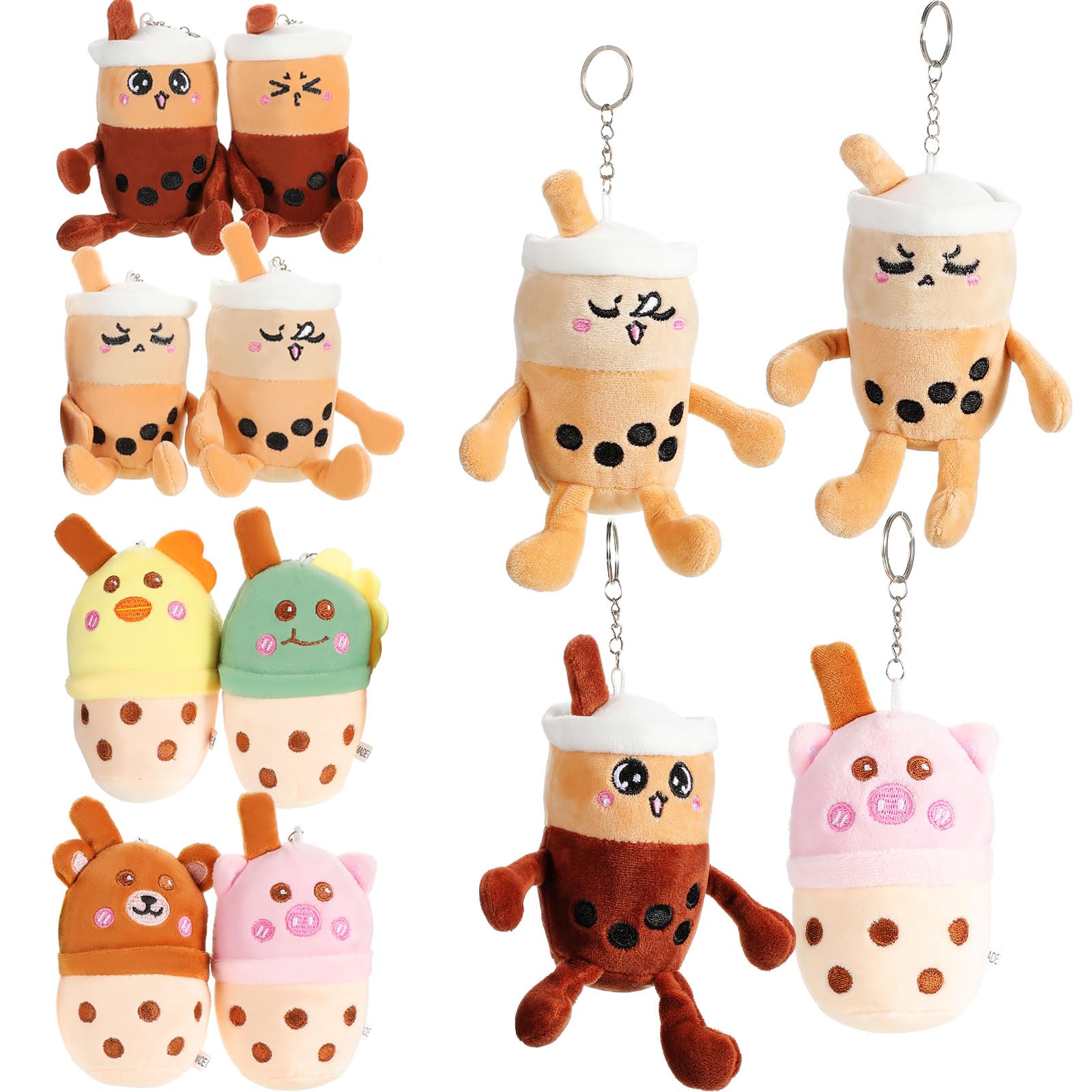 SkyletySkylety 8 Pieces 5 Inch Plush Bubble Tea Keychain Bubble Tea Stuffed Animal Milk Plush Toy Pendant for Kids Teens Birthday Party Party Favors, 8 Styles