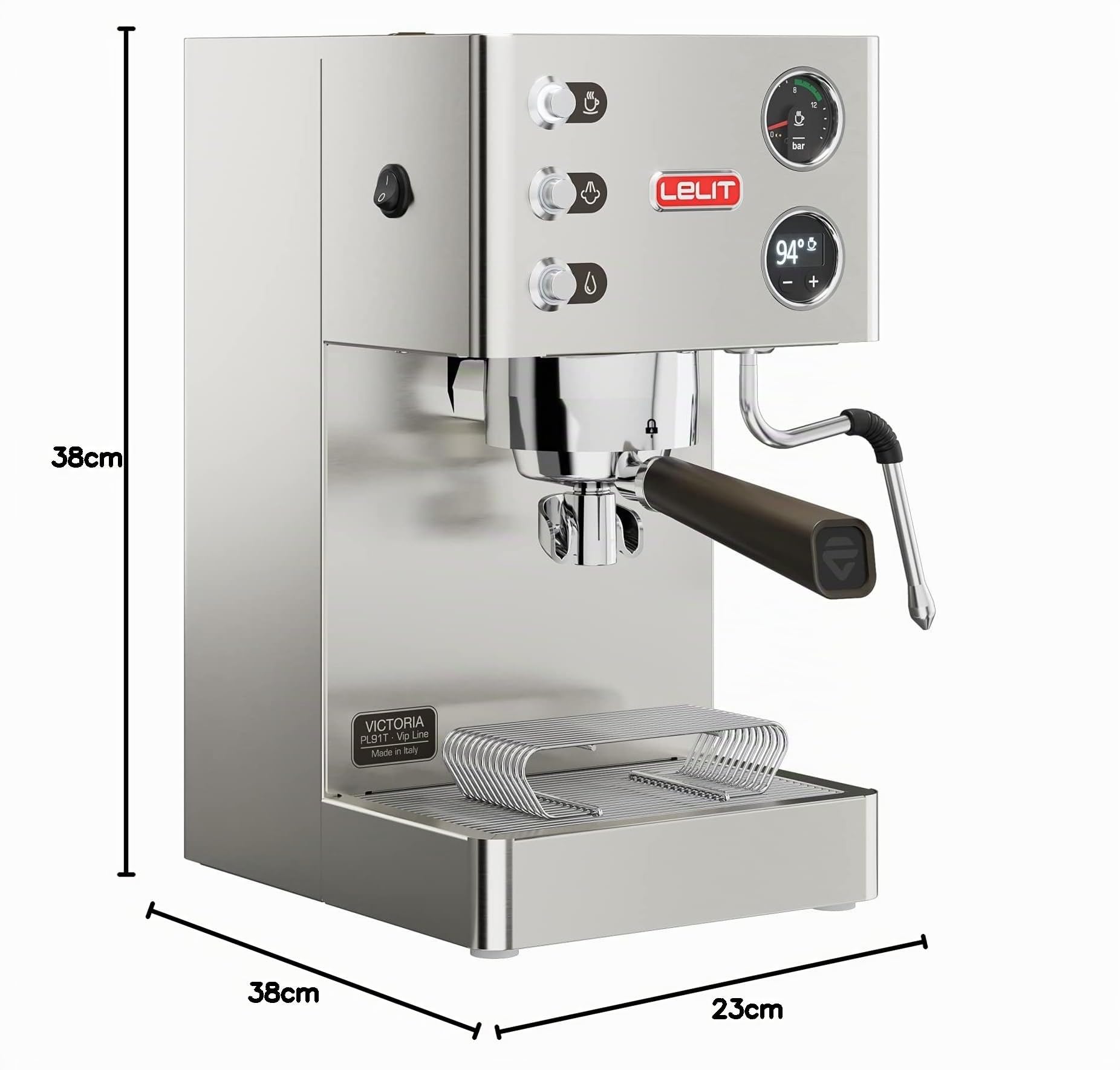 Lelit PL91T Victoria, Macchina da caffè prosumer con LCC per gestire Tutti i parametri, 1200 W, 2 Litri, Acciaio Inossidabile