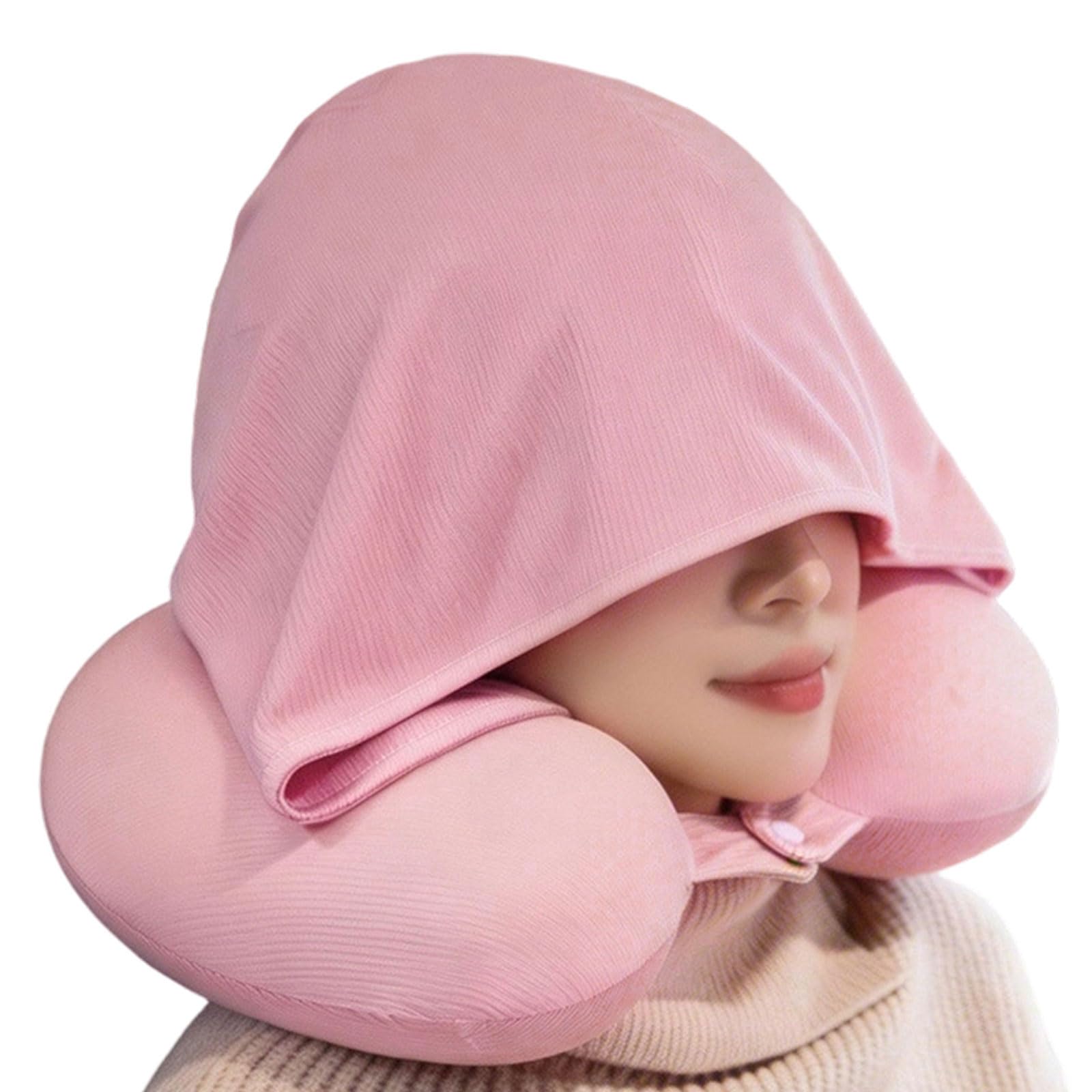 Tsophreniq Reversible Ice Silk Memory Foam Travel Pillow Hooded Pillow with Ergonomic Designing for Daily Comfort Travel Headrest