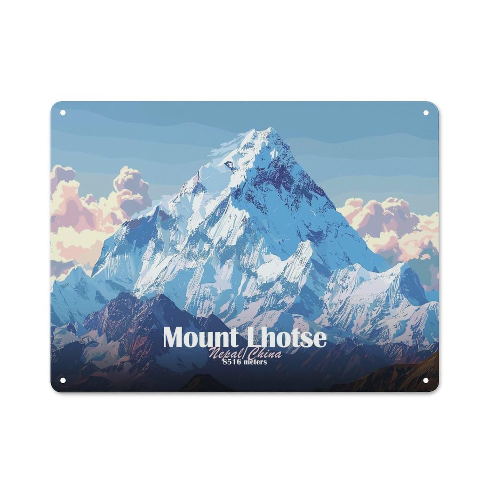 Junmoney Style-12 Mount Lhotse Illustration Rustic Tin Sign 30X40cm, Vintage Porch Wall Decor For Conservatory, Home Bar Or Utility Room