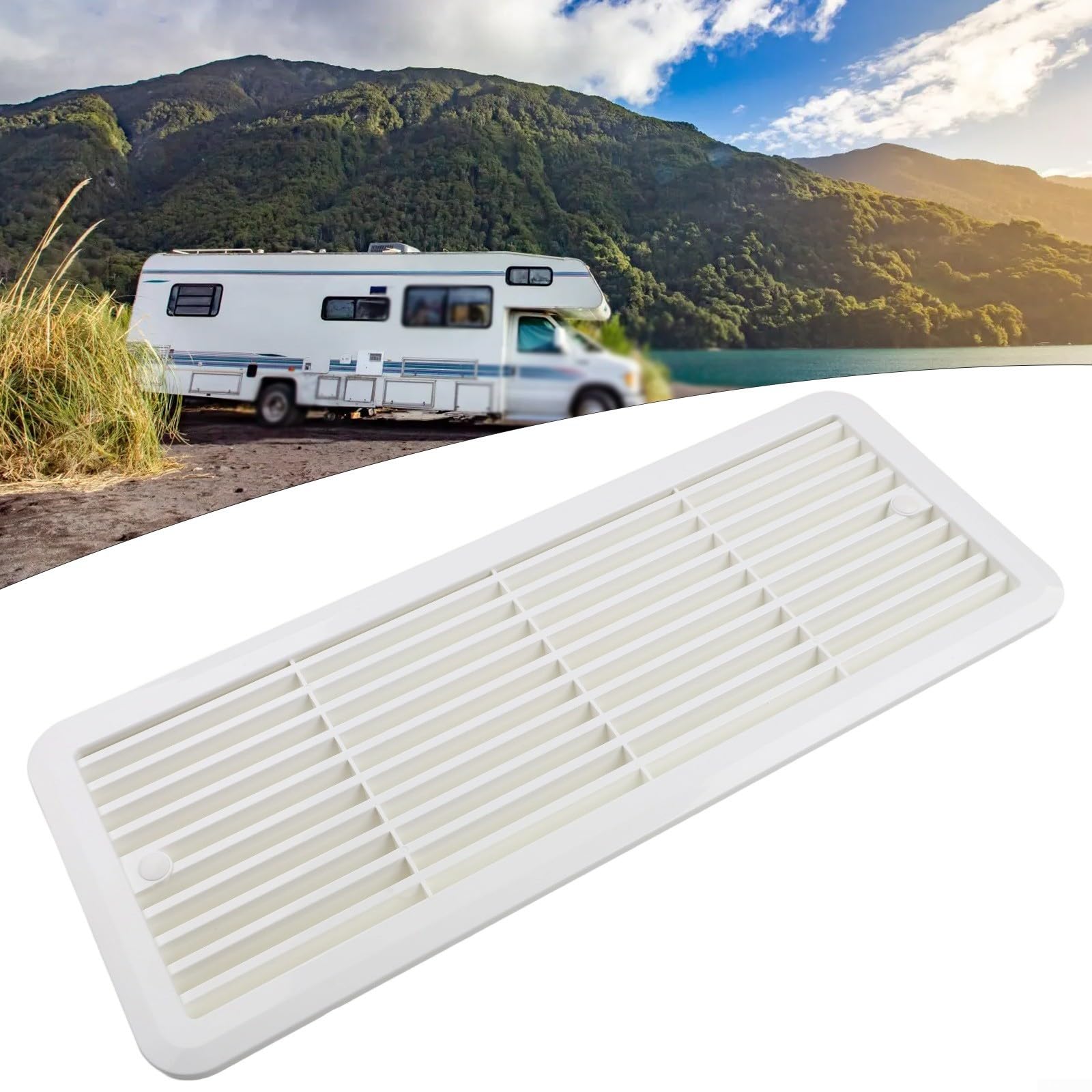 Rejilla de montaje para rejilla de ventilación de nevera de autocaravana, 483 mm x 186 mm, ABS resistente a la intemperie, rejilla de flujo de aire para caravana y autocaravana (62445480) (blanco) — view 7
