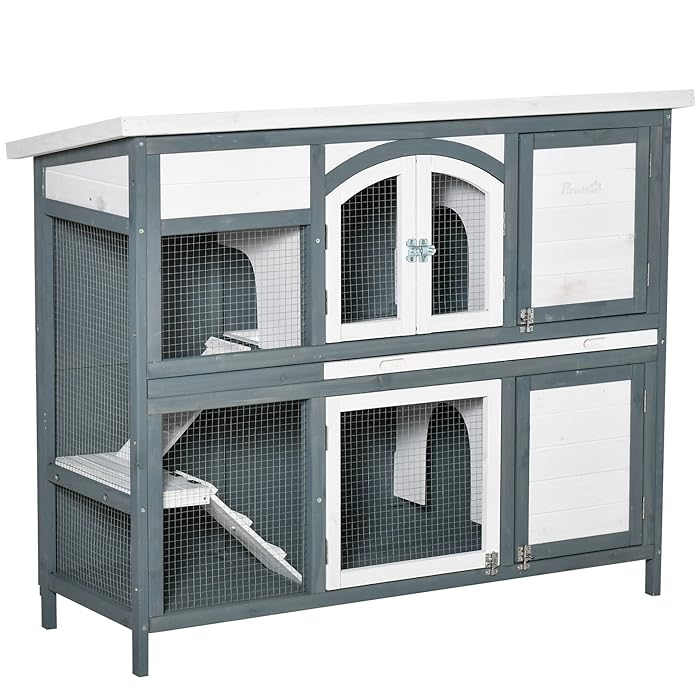 Buy PawHut TwoTier Wooden Rabbit Hutch Guinea Pig Cage w/Openable Roof