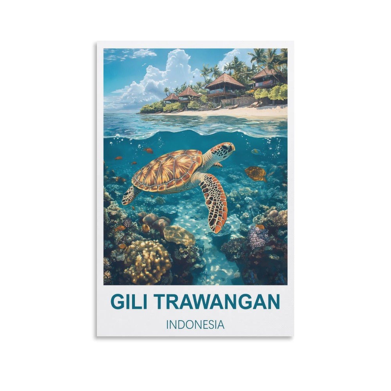 Fjiwecwsq Unframe-Style Gili Trawangan Indonesia Vintage Travel Poster 12X18inch(30X45cm) Canvas Wall Art Painting Prints