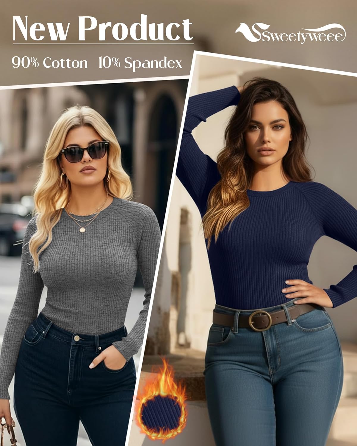 3 Pack Plus Size Thermal Shirts for Women Cotton Long Sleeve Ribbed Slim Fit Tops Crewneck Underwear Base Layer - Image 4