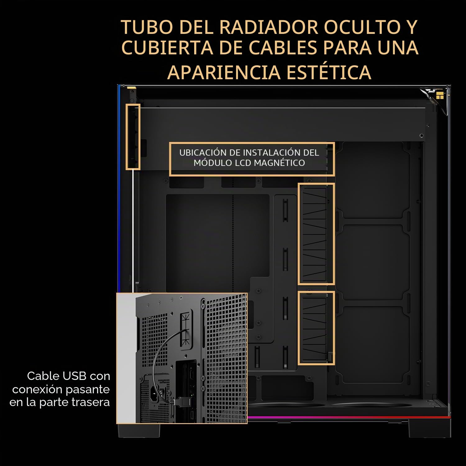 Thermalright Caja para PC A70 ARGB, Cristal Templado panorámico de 270°, Carcasa ATX Mid Tower, Compatible con Placa Base ATX/GPU de 420 mm, Oculta, Color Negro, con Barra de luz ARGB