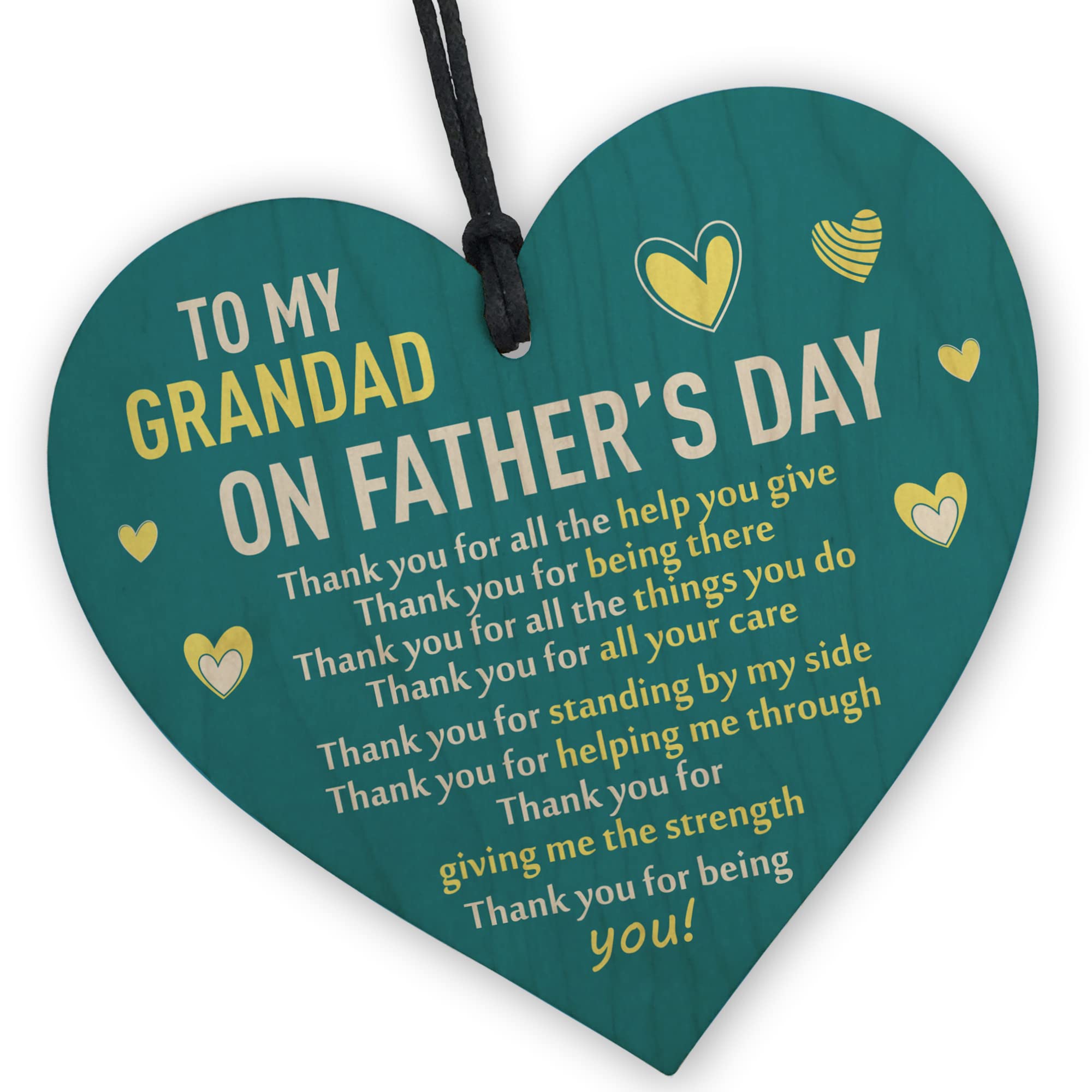 Red Ocean Fathers Day Thank You Gift For Grandad - Wooden Heart Gift For Grandad - Grandfather Fathers Day - Grandad Gift From Granddaughter Grandson - Father's Day Gifts