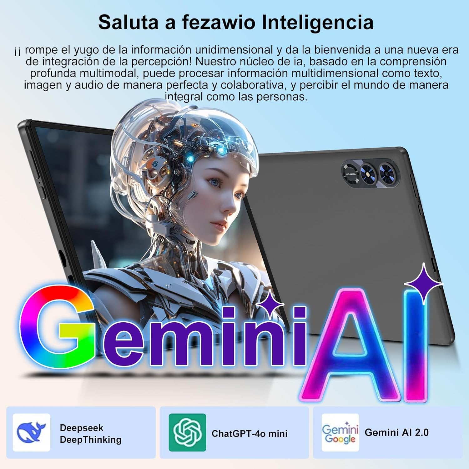 fezawio Android 15 Tablet 10 Pulgadas Gemini AI, Tablet PC Octa-Core, 30 GB RAM + 64 GB ROM (1TB TF), 3.5mm Audio/GMS/WiFi 6 & BT 5.0 / 6000mAh / GPS/Widevine L1, Tableta con Teclado-Negro — view 2