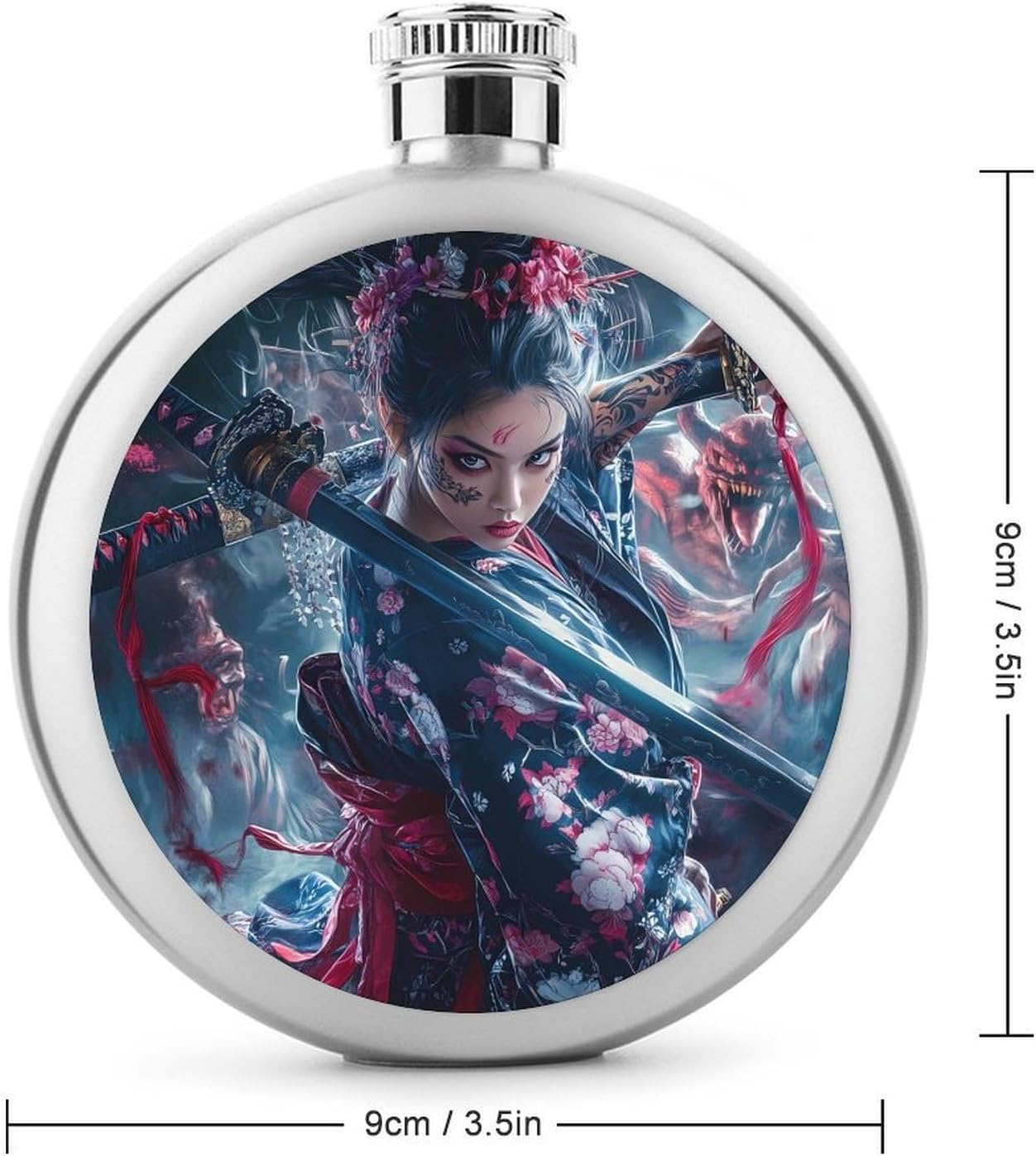 Samurai Woman And Evil Hip Flask for Men 5 Oz Stainless Steel Liquor Container Mini Leakproof Water Bottle