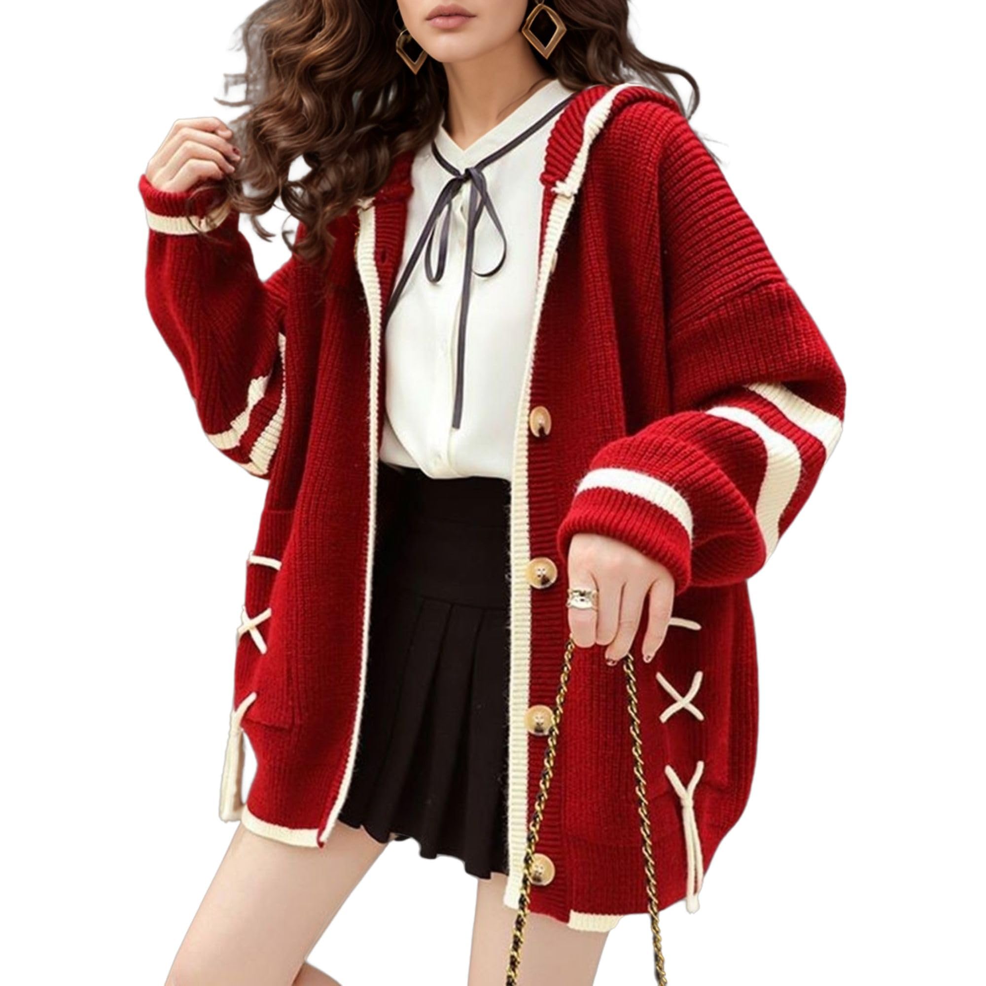 FindThy Womens Kawaii Color Block Cardigan Casual Button Up Long Sleeve Cute Sweater Cardigans