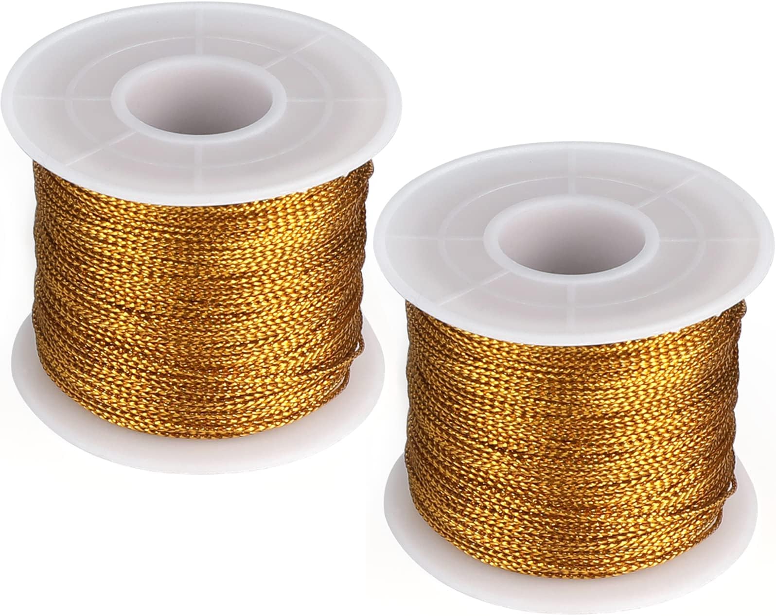 – G2PLUS 200M Gold String Twine - 1mm Tinsel Thread Cord - Non-Elastic Metallic String for Crafts & Hanging Christmas Ornaments & Cards