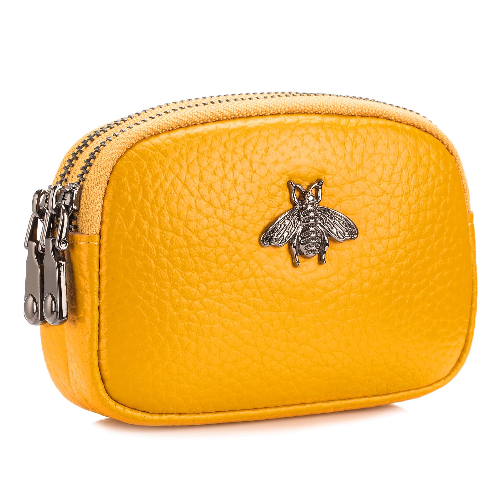 imeetu Women Leather Coin Purse, Small 2 Zippered Change Pouch Wallet