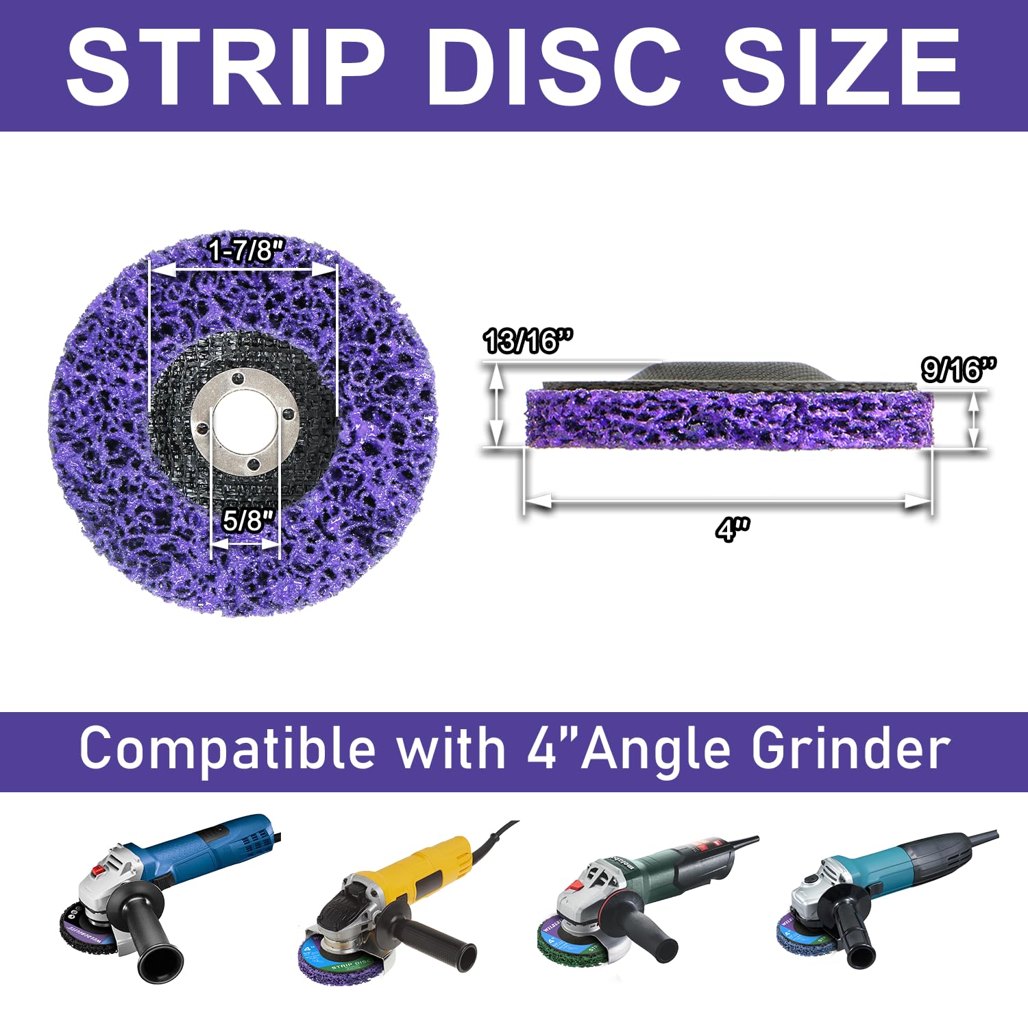 Paquete de 12 discos de tira de pintura violeta de 4 x 5/8 pulgadas, ruedas peladoras angulares