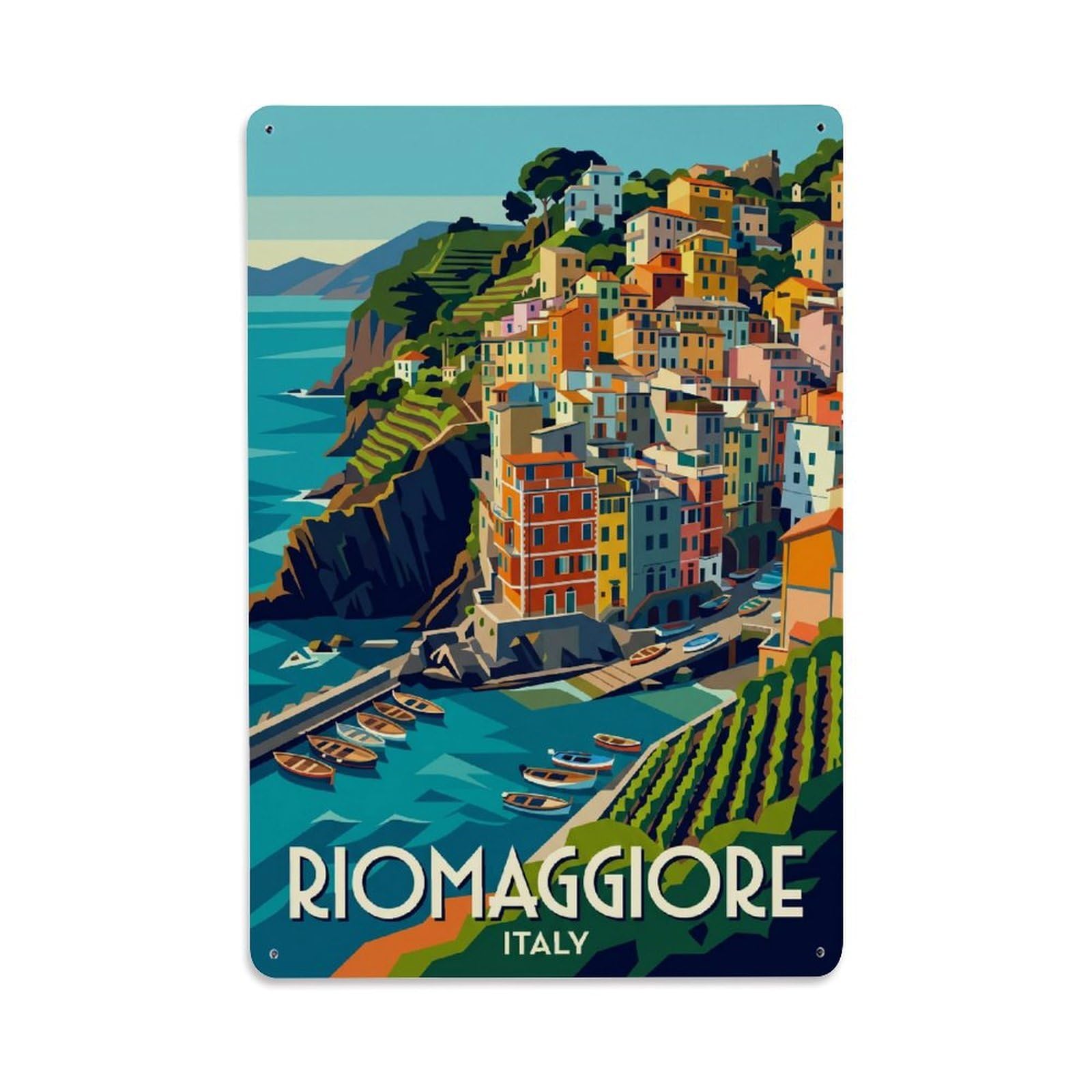Huiyhb 8X12inch(20X30cm) Vintage Travel Riomaggiore Italy Shadow Metal Tin Sign