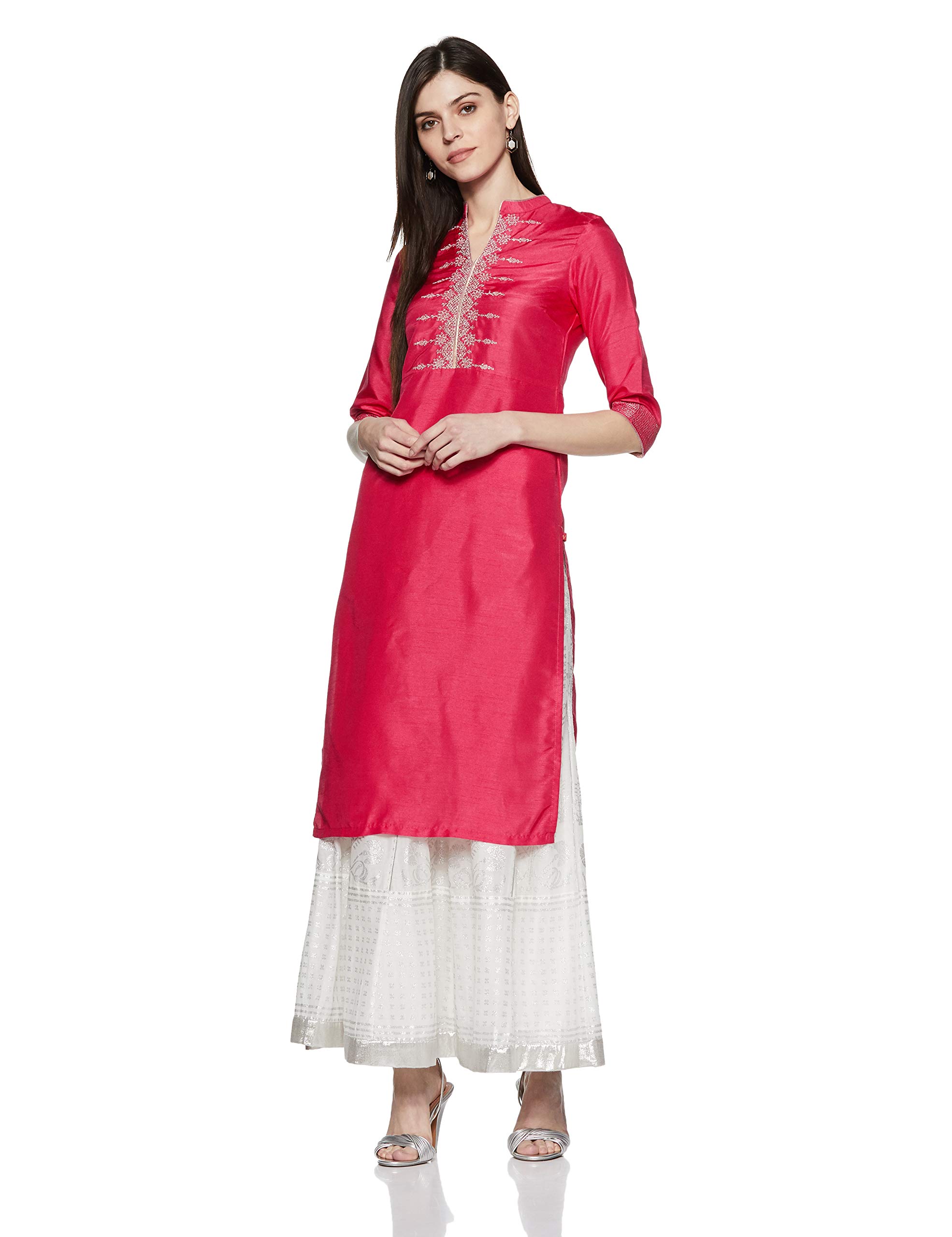 W for Woman Women's Synthetic Straight Fit Solid Straight Kurta
