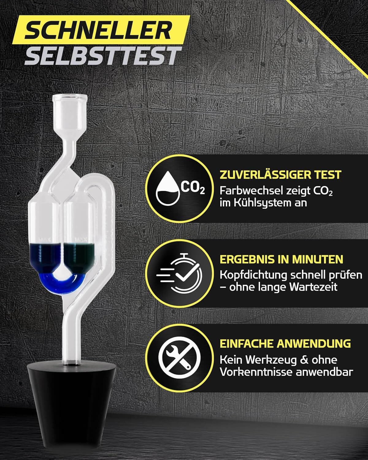 STEEL SEAL TESTCHEM Tester uszczelki głowicy cylindra CO2 do wody chłodzącej 100 ml – system chłodzenia, test spalin – zestaw testowy do testowania szczelności głowicy przed użyciem, uniwersalny do