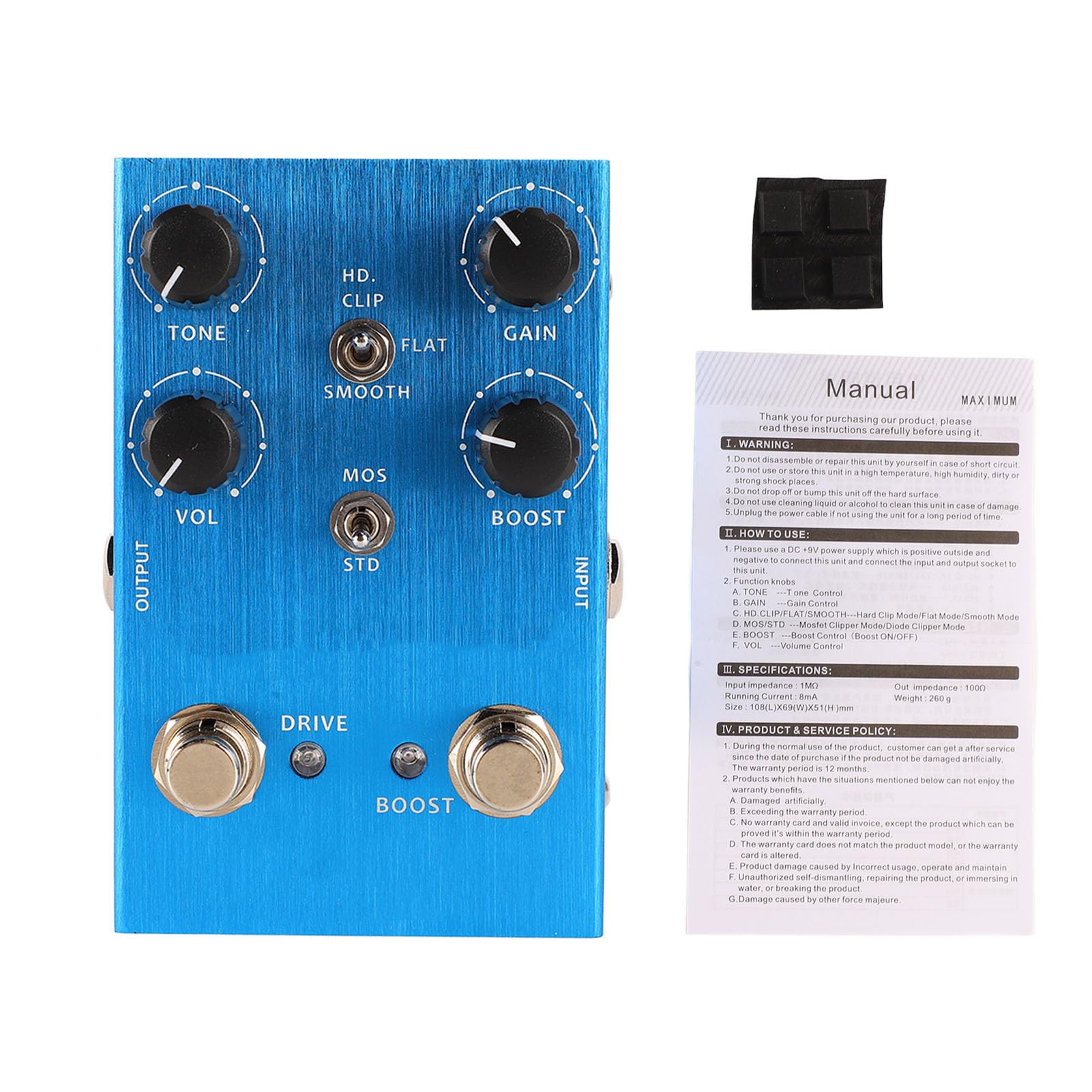 Pedale Effetto Chitarra Pedale Distorsione Simulatore di Amplificatore Sonoro, Chitarra Distorsione Robusto Multifunzionale in Lega di Alluminio per