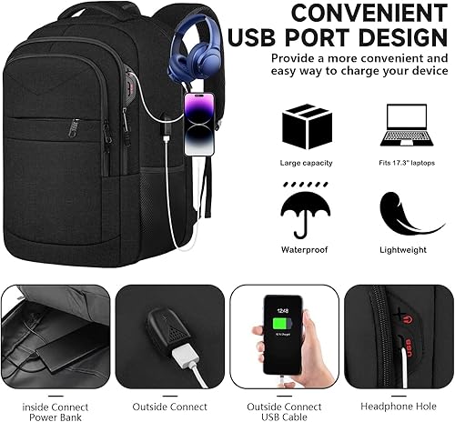 Miniatura 4 de Lapsouno Mochila, paquete de 2 mochilas para laptop, mochila de transporte, mochila duradera extra grande de 17 pulgadas compatible con la TSA para