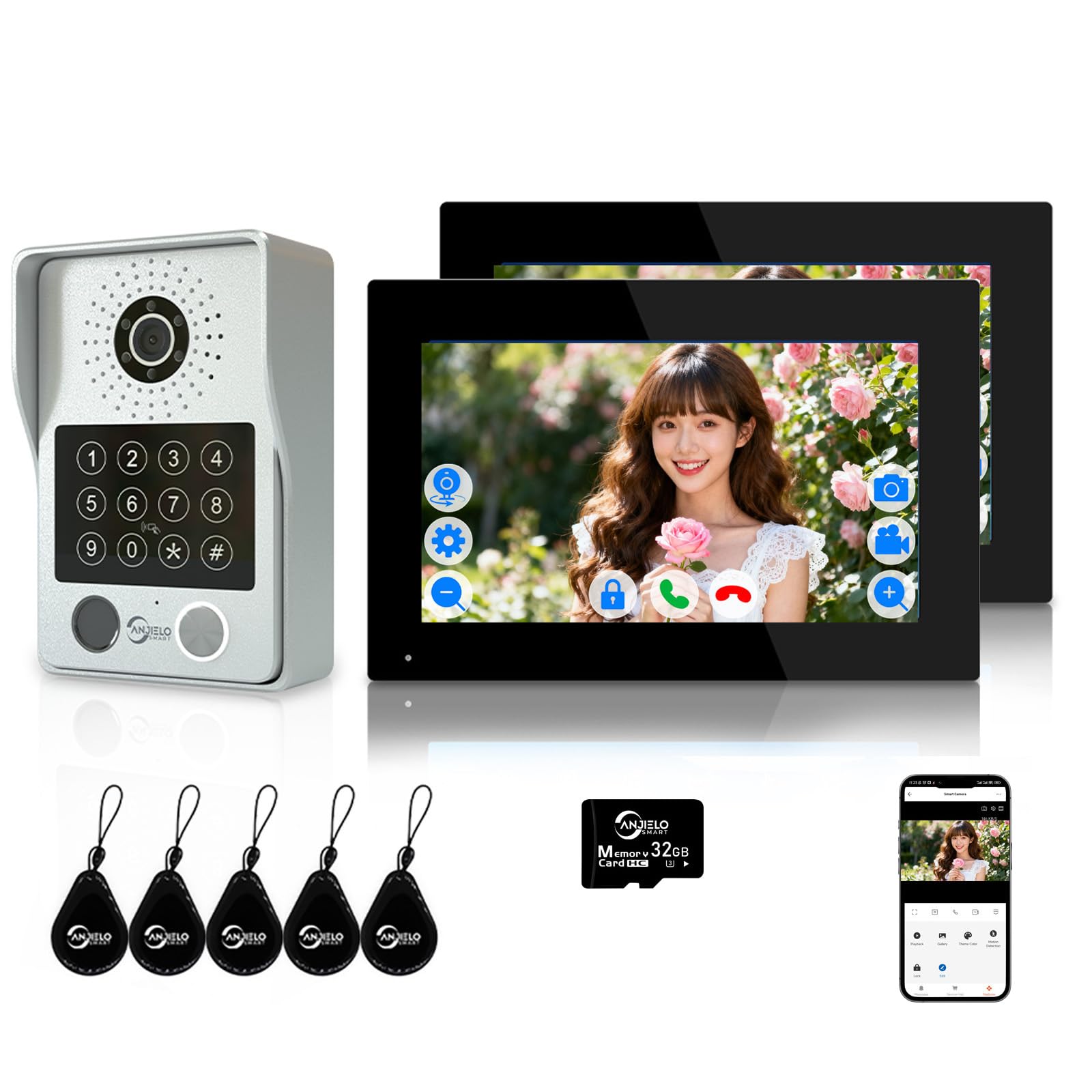 Domofon wideodomofonu, 7-calowy monitor dotykowy z dzwonkiem do drzwi 1080p, obsługuje hasło do karty RFID do mieszkania, domu, willi, współpracuje z aplikacją TUYA