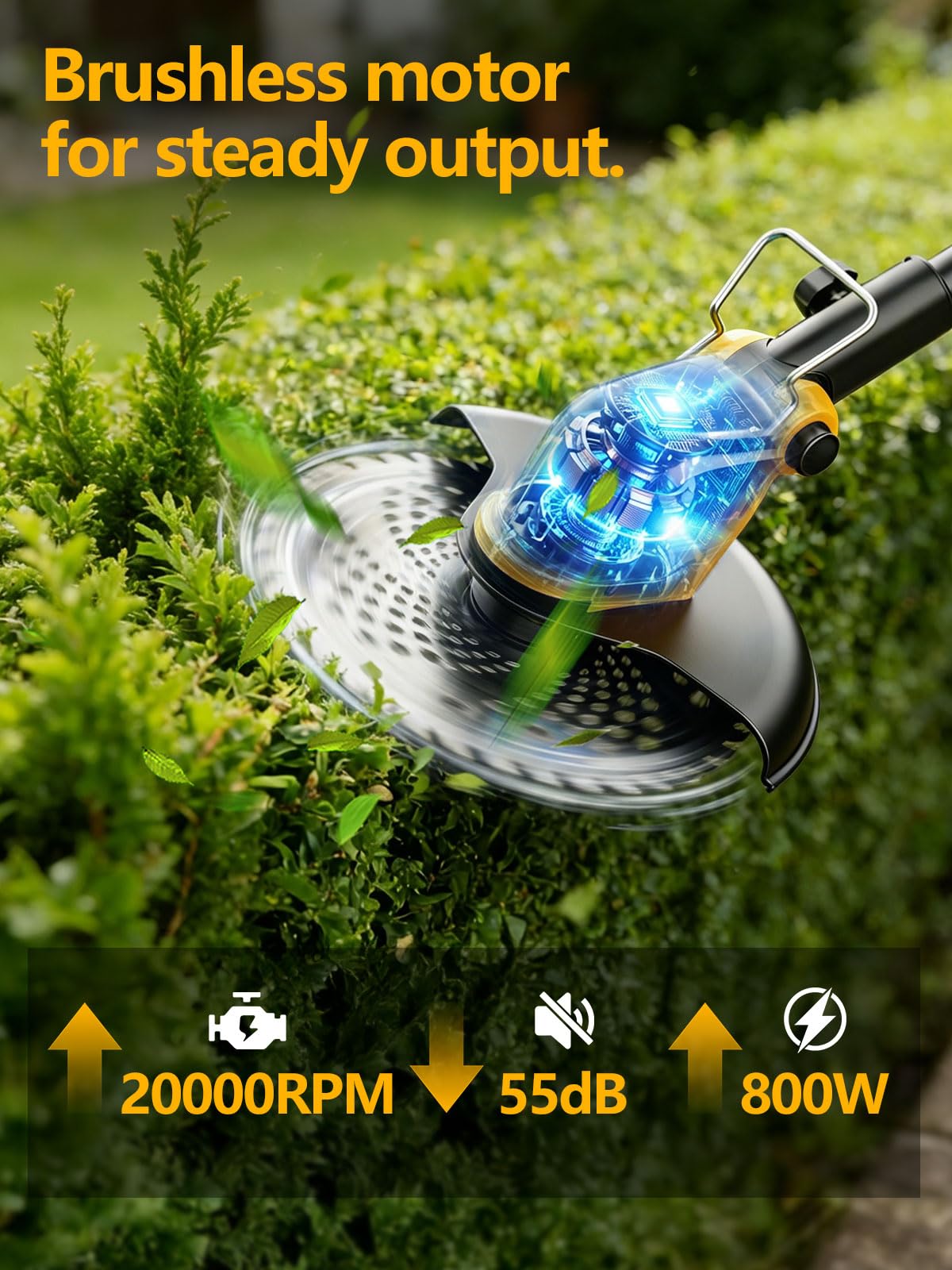 4 in 1 Akku Rasentrimmer mit Rädern,30CM Elektro Rasentrimmer mit 2 * 3000 mAh Batterie und Ladegerät,800W Bürstenloser Motor,21V Freischneider mit 4 Klingentypen für Gärten,Höfe und Gehwegkanten