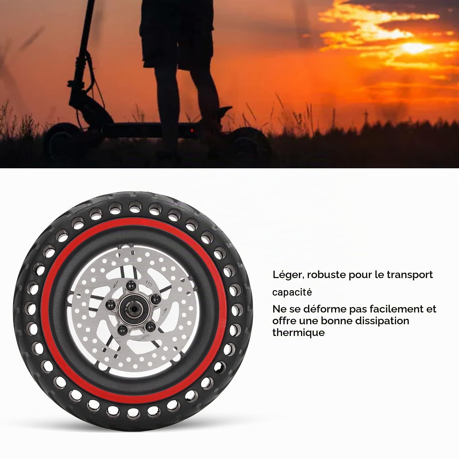 BuyWeek Pneu de roue arrière de scooter électrique pour Xiaomi M365 1S Rouge, Pneu arrière de scooter électrique 110mm Remplacement de pneu de roue arrière de frein à disque