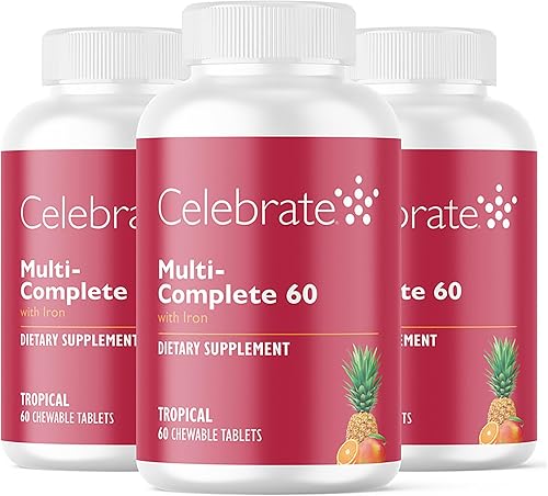 Celebrate Vitamins - Masticables multicompletos, 60 mg de hierro, multivitamínico bariátrico diario para pacientes con gastrectomía de manga y