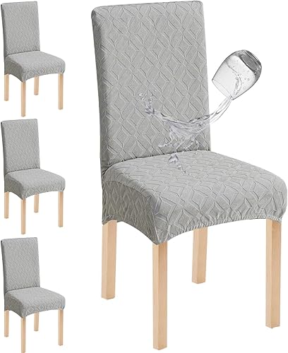 Miniatura 26 de Genina Juego de 4 fundas impermeables para sillas de comedor, extraíbles y lavables, color gris oscuro Gris-oscuro,Beige,Negro,Chocolate,Blanco