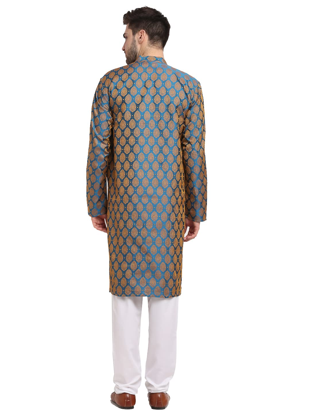 Jompers Men Green Jacquard Woven Design Kurta Pyjama. (Blue, M)