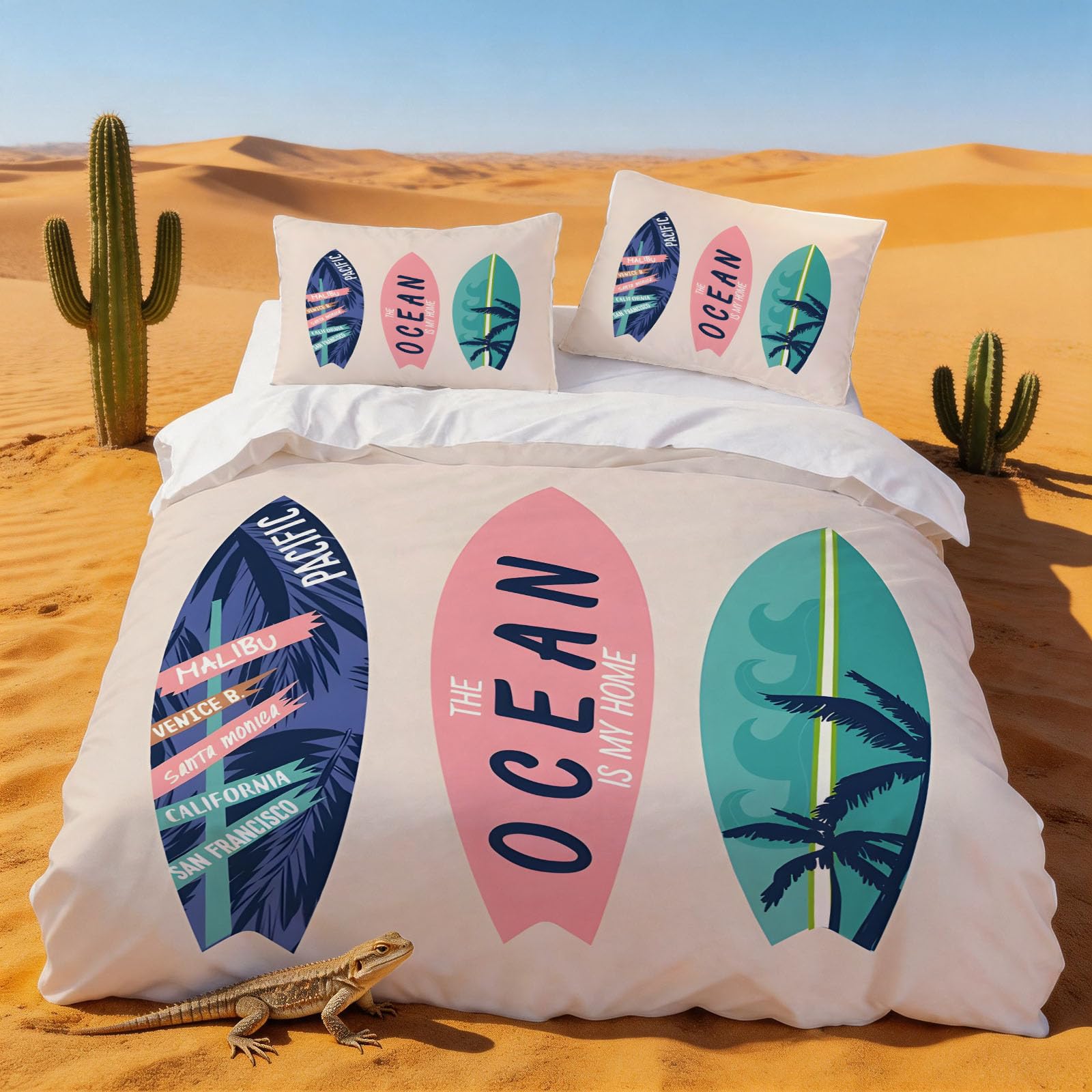 Housse de couette 200x200 surf rétro pour une ambiance de vacances et de plage dans la chambre