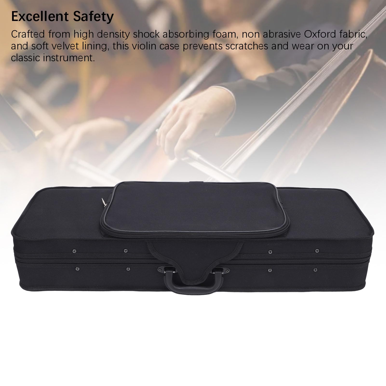 Estuche para Violín, Estuche de Viaje para Violín 1/2 con Correas Ajustables para los Hombros, Cojín de Felpa de Terciopelo, Estuche Rígido Liviano y Oblongo para Violín (Negro)