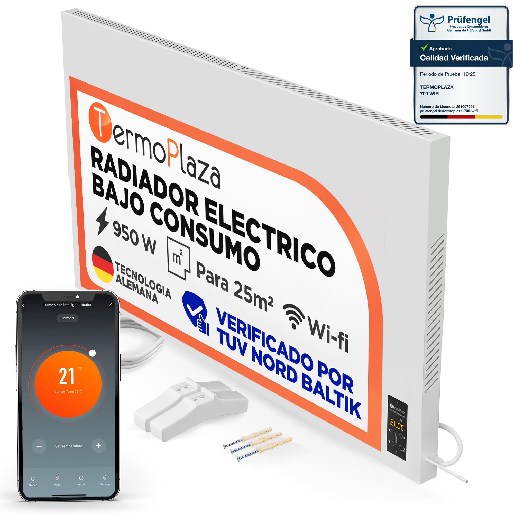 Termoplaza Radiador Infrarrojo WiFi 950 W hasta 25 m² Bajo Consumo | Calefactor Infrarrojo - Radiador Electrico - Convector - Panel Calefactor Pared - Calefacción