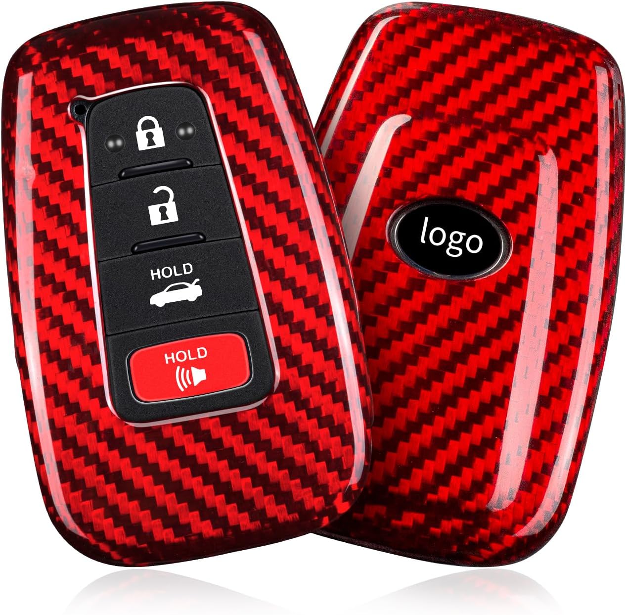 T-carbon Real Glass Fiber Key Fob Case Cover Compatible with Toyota Camry Avalon C-HR Prius Highlander Corolla 86 RAV4 2018-2024 Smart Key Protective Holder, Red