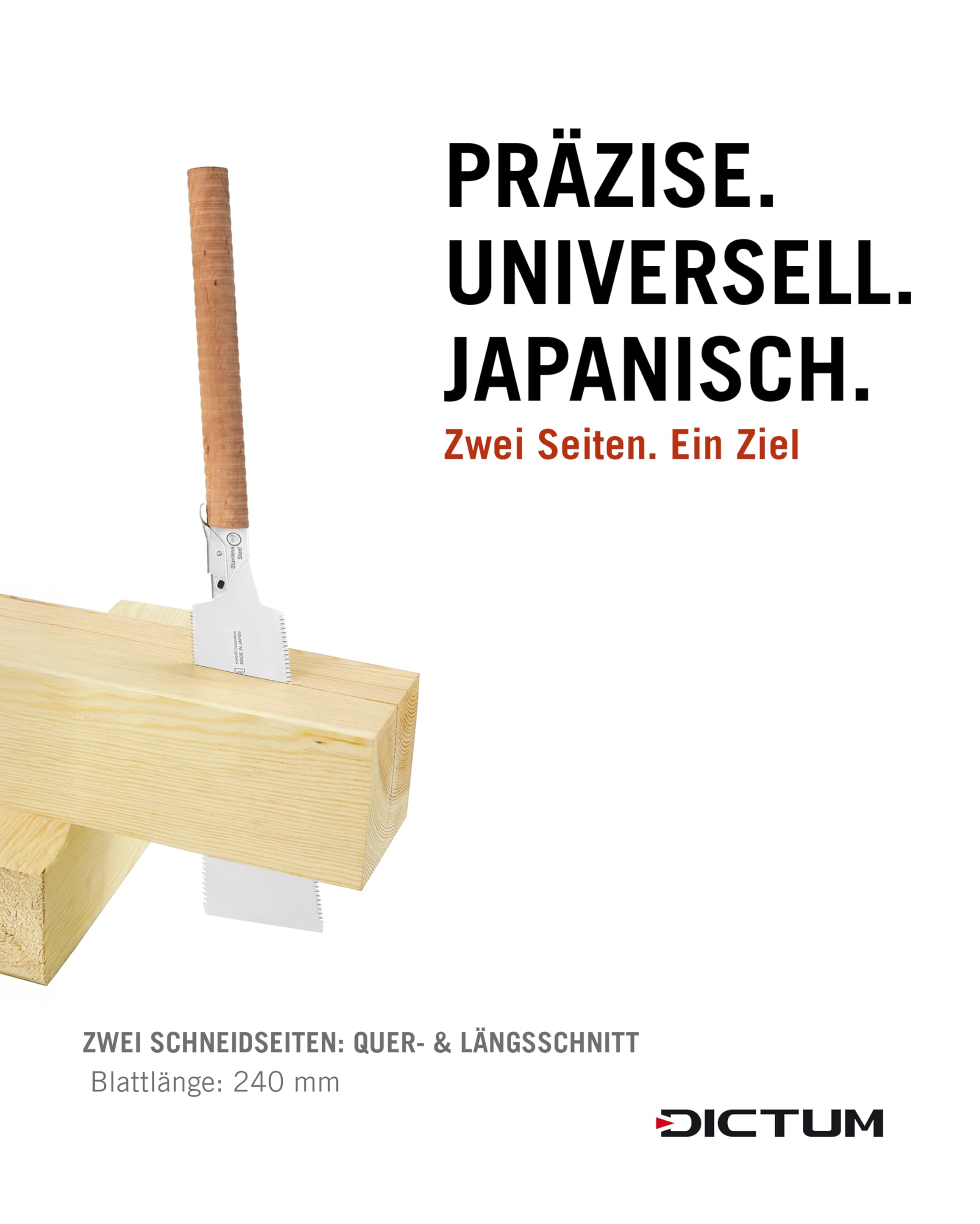 DICTUM Ryoba 240 Wave Grip – Japansäge, Holzsäge & Handsäge für Möbelholz und trockenes Holz | Ryoba für Quer- und Längsschnitte